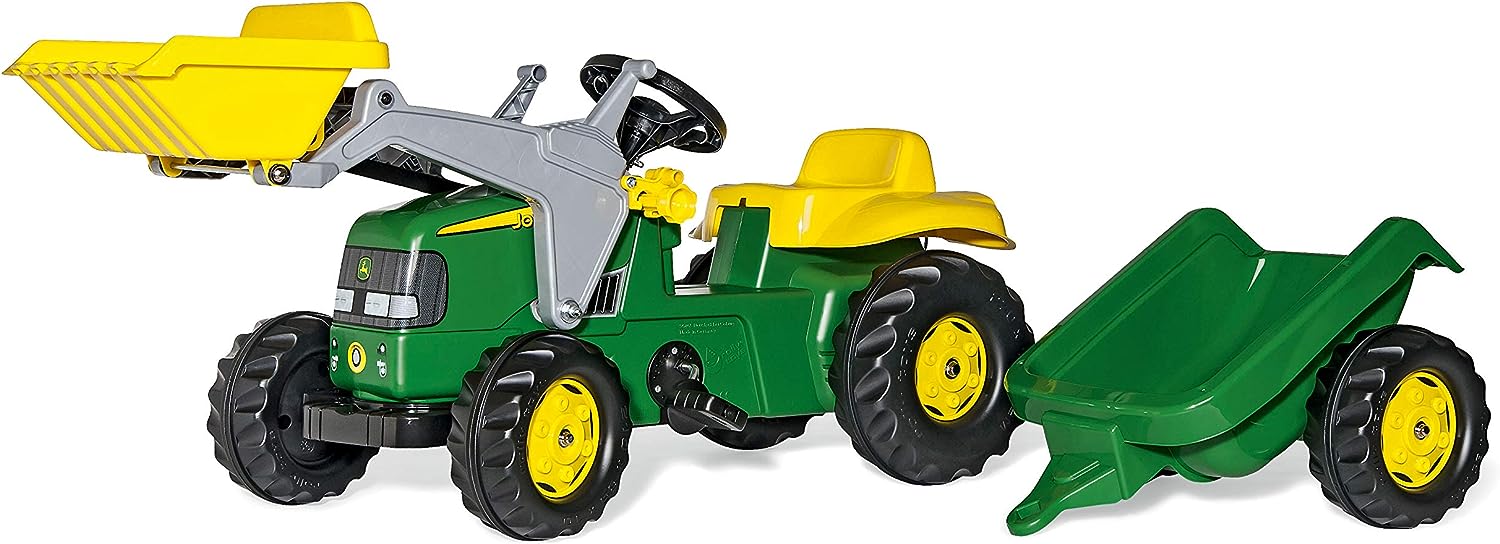 Rolly Toys 012190 - rollyKid John Deere (mit Anhänger, Drehschemellenkung, Alter 2,5 - 5 Jahre, Traktor + Zubehör, Heckkupplung), grün