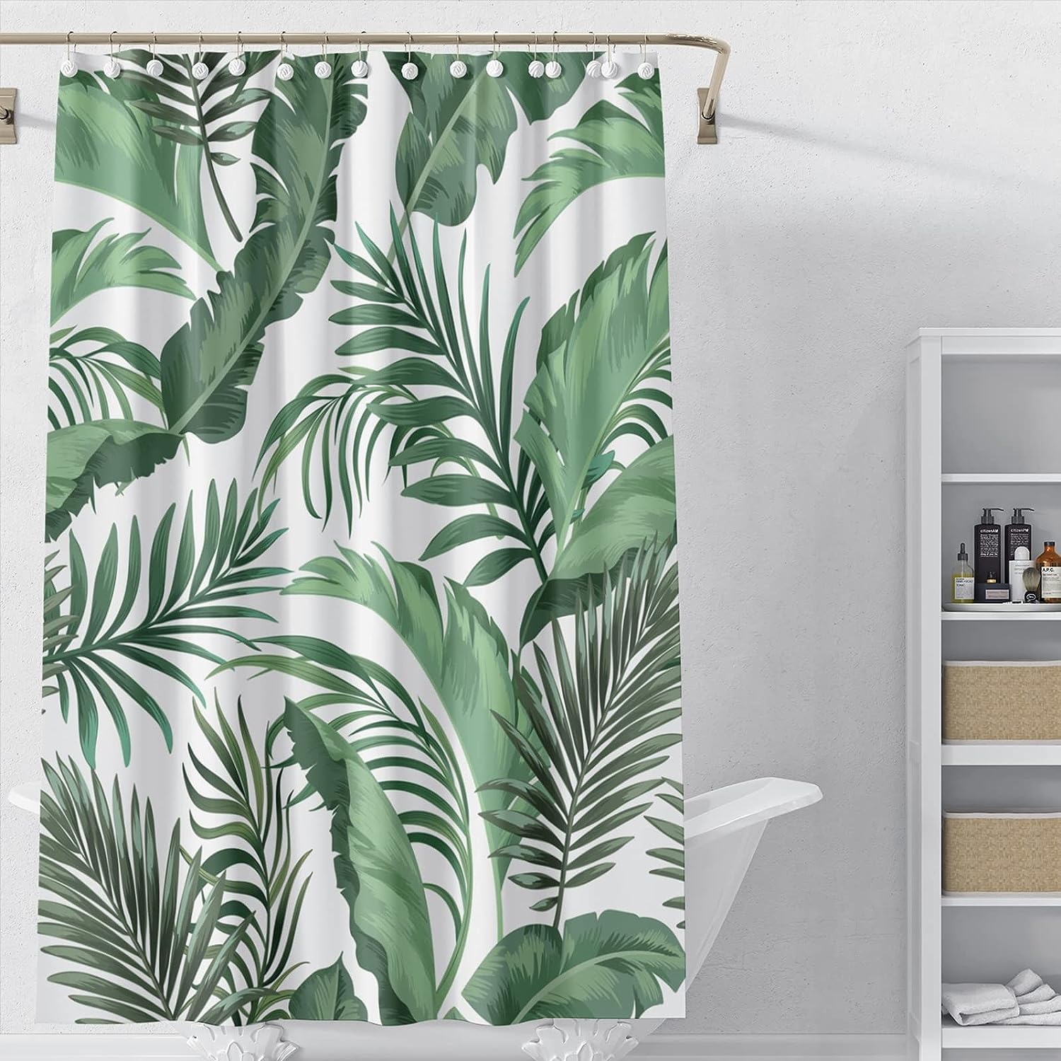 WONGS BEDDING Duschvorhang 120x180 Anti-Schimmel Shower Curtains grüne Blätter Pflanzen Wasserabweisend Badewanne Vorhang aus Polyester Waschbar Badvorhang mit 12 Duschvorhängeringen