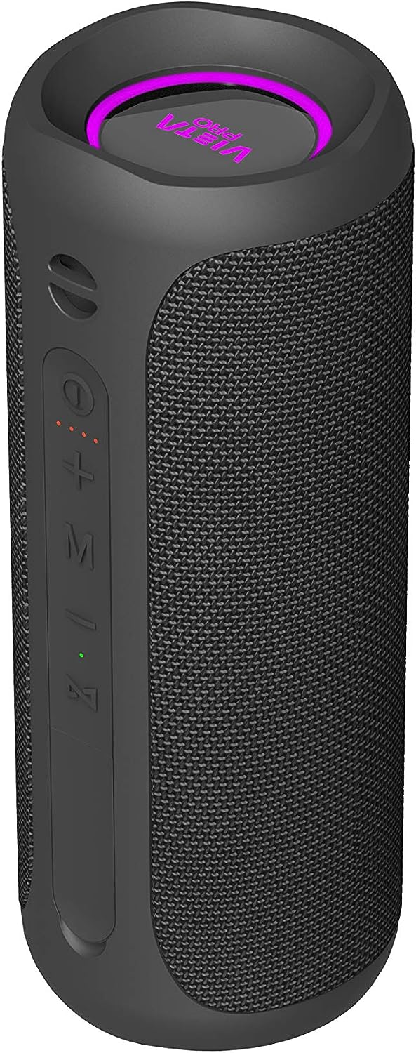 Vieta Pro Goody 2 Lautsprecher, mit Bluetooth 5.0, True Wireless, Mikrofon, Radio FM, 12 Stunden Akkulaufzeit, IPX7-Wasserdichtigkeit, AUX-Eingang, Direktknopf zum virtuellen Assistenten; in Schwarz.