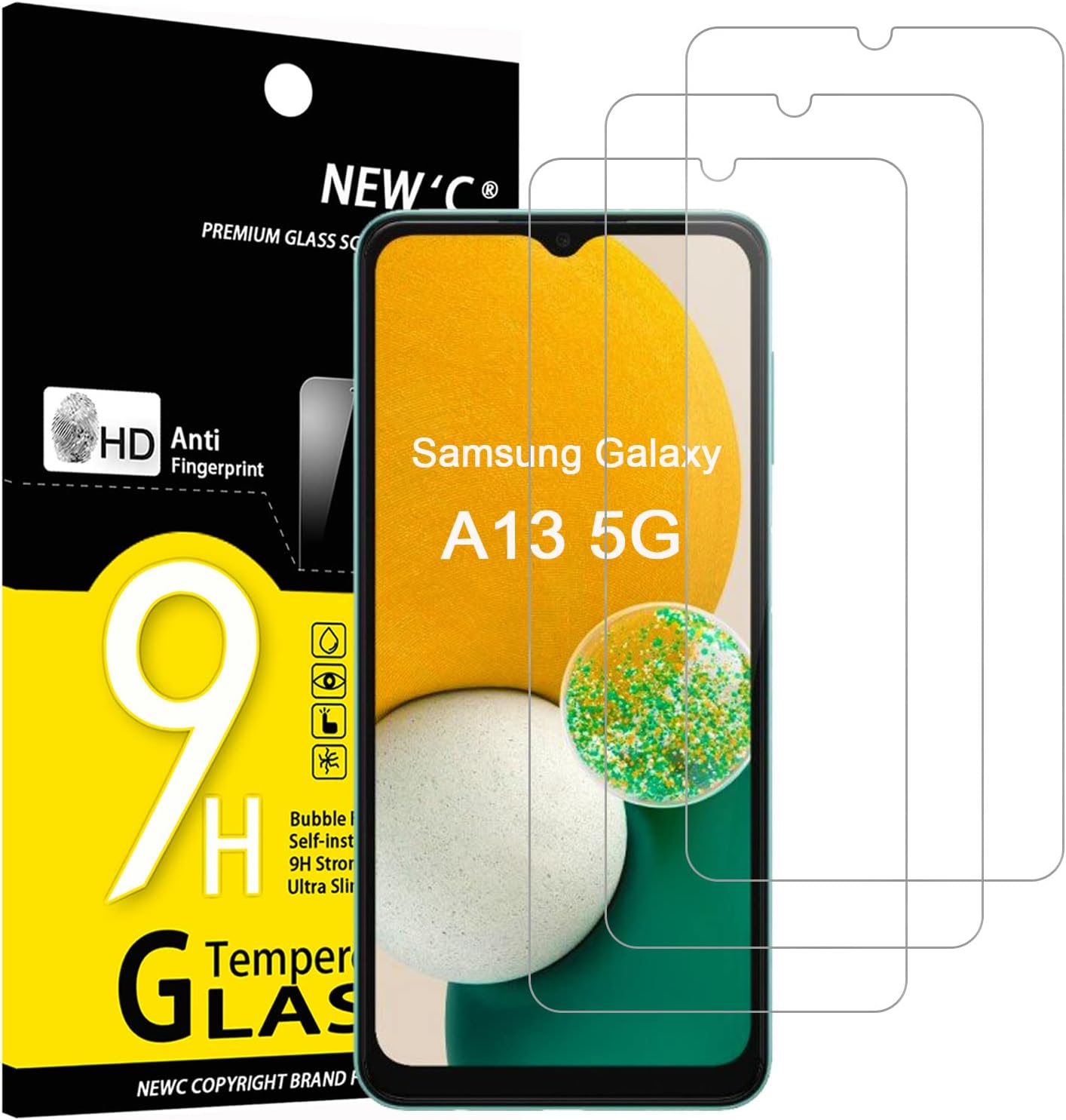 NEW'C 3 Stück, Panzer Schutz Glas für Samsung Galaxy A13 5G, A13 4G, A04s, Frei von Kratzern, 9H Härte, HD Displayschutzfolie, 0.33mm Ultra-klar, Ultrabeständig