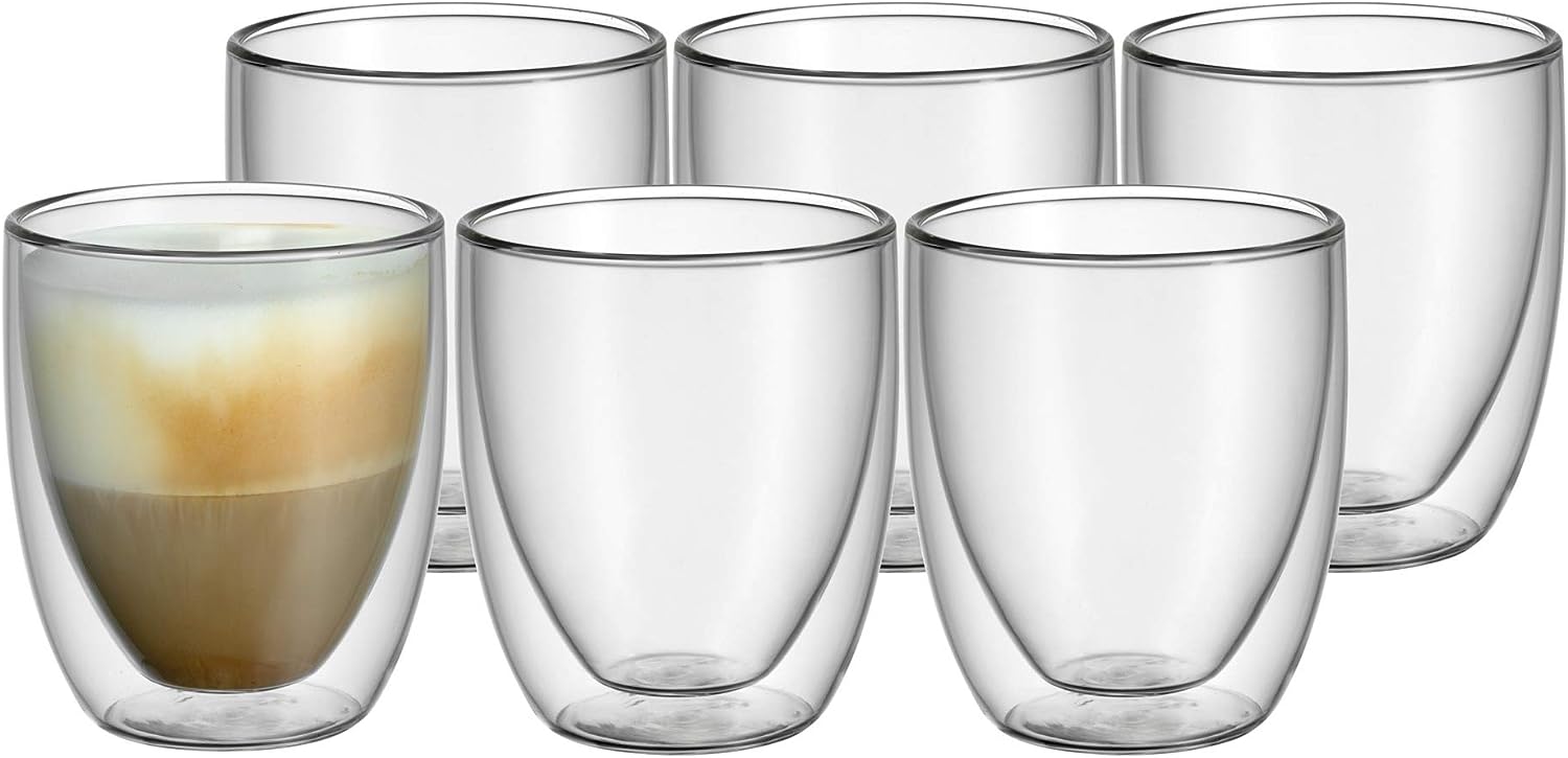 WMF Kult Cappuccino Gläser Set 6-teilig, doppelwandige Gläser 250ml, Schwebeeffekt, Thermogläser, hitzebeständiges Teeglas, Kaffeeglas, 6 Stück (1er Pack)