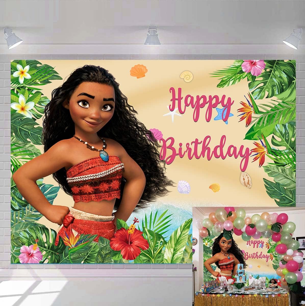 Baby Moana Hintergrund Maui Sommer Strand Prinzessin Mädchen Geburtstag Foto Hintergrund Babyparty Party Supplies Kuchen Tischdekoration (2,1 x 1,5 m)