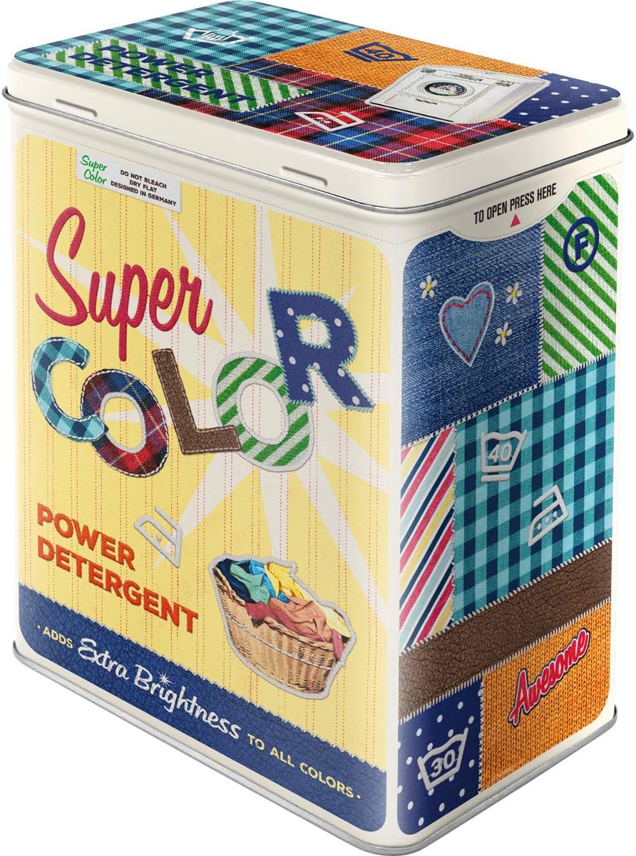 Nostalgic-Art Retro Vorratsdose L Super Color Detergent – Geschenk-Idee für Nostalgie-Fans, Blech-Dose mit Aromadeckel, Vintage-Design, 3 l