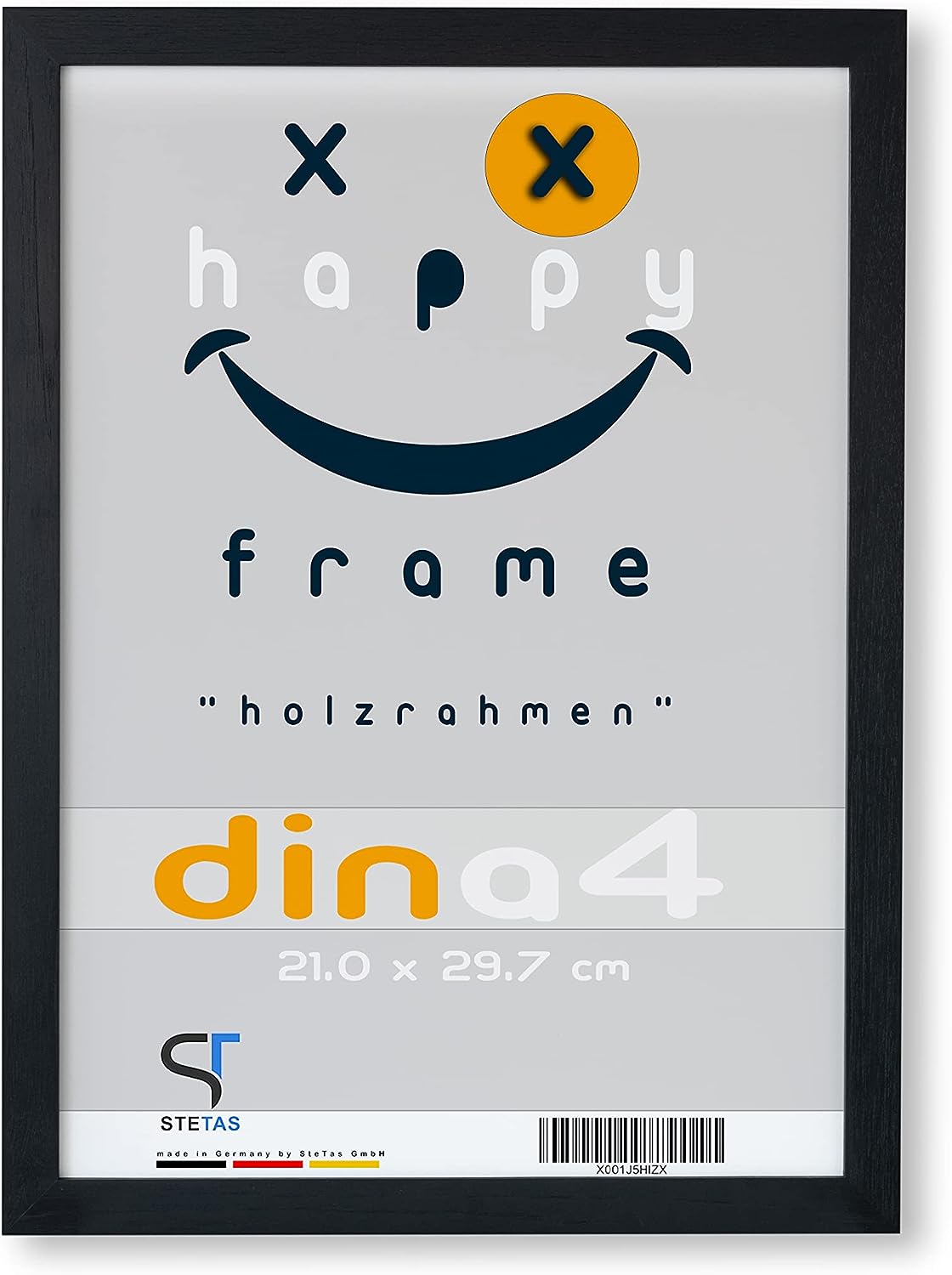 SteTas Bilderrahmen DIN A4 21x29,7 cm Schwarz | Happy Frame | Acrylglas | Holzrahmen in schwarz made in Germany