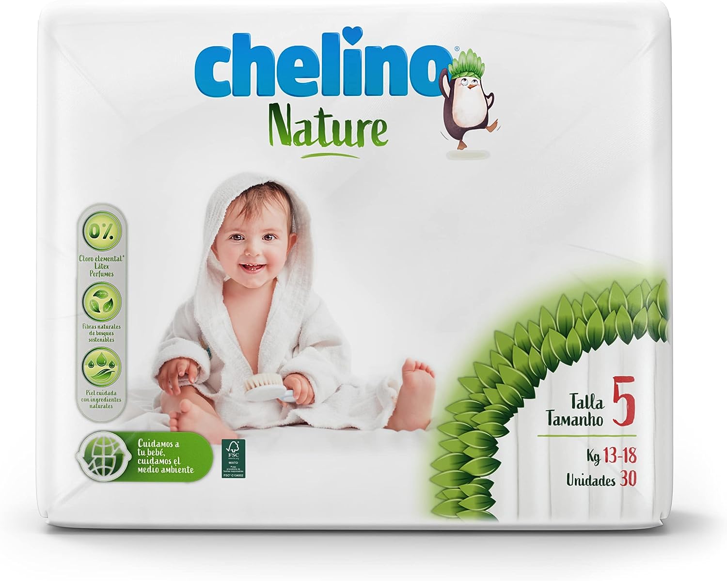 Chelino Nature Windeln für Kinder, Größe 5 (13-18 kg), 180 Windeln