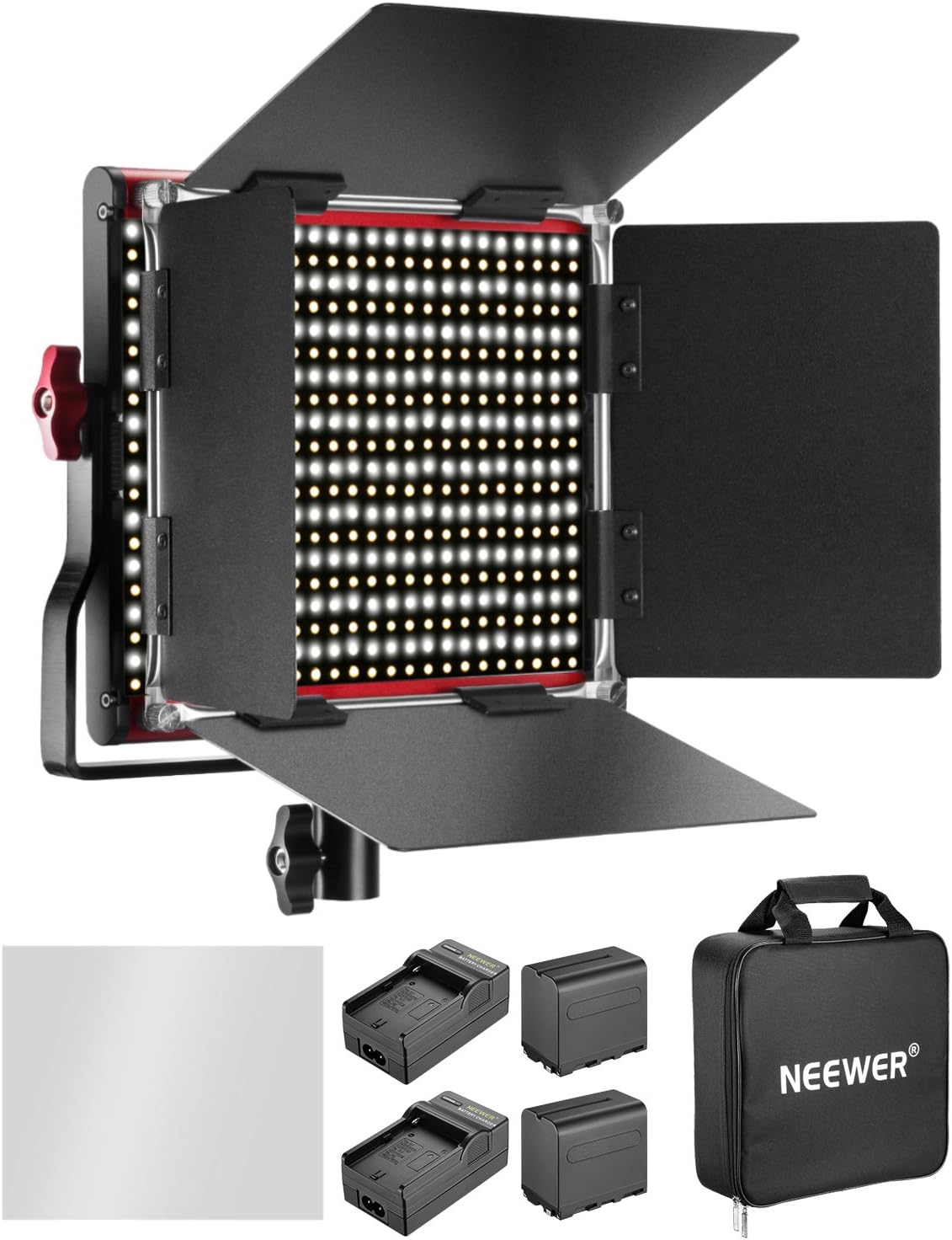 Neewer Dimmbar Zweifarbig 660 LED-Videoleuchte mit wiederaufladbarem Akku und Ladegerät 6600 mAh Beleuchtungsset 3200-5600 K, CRI 96+ mit U-Halterung