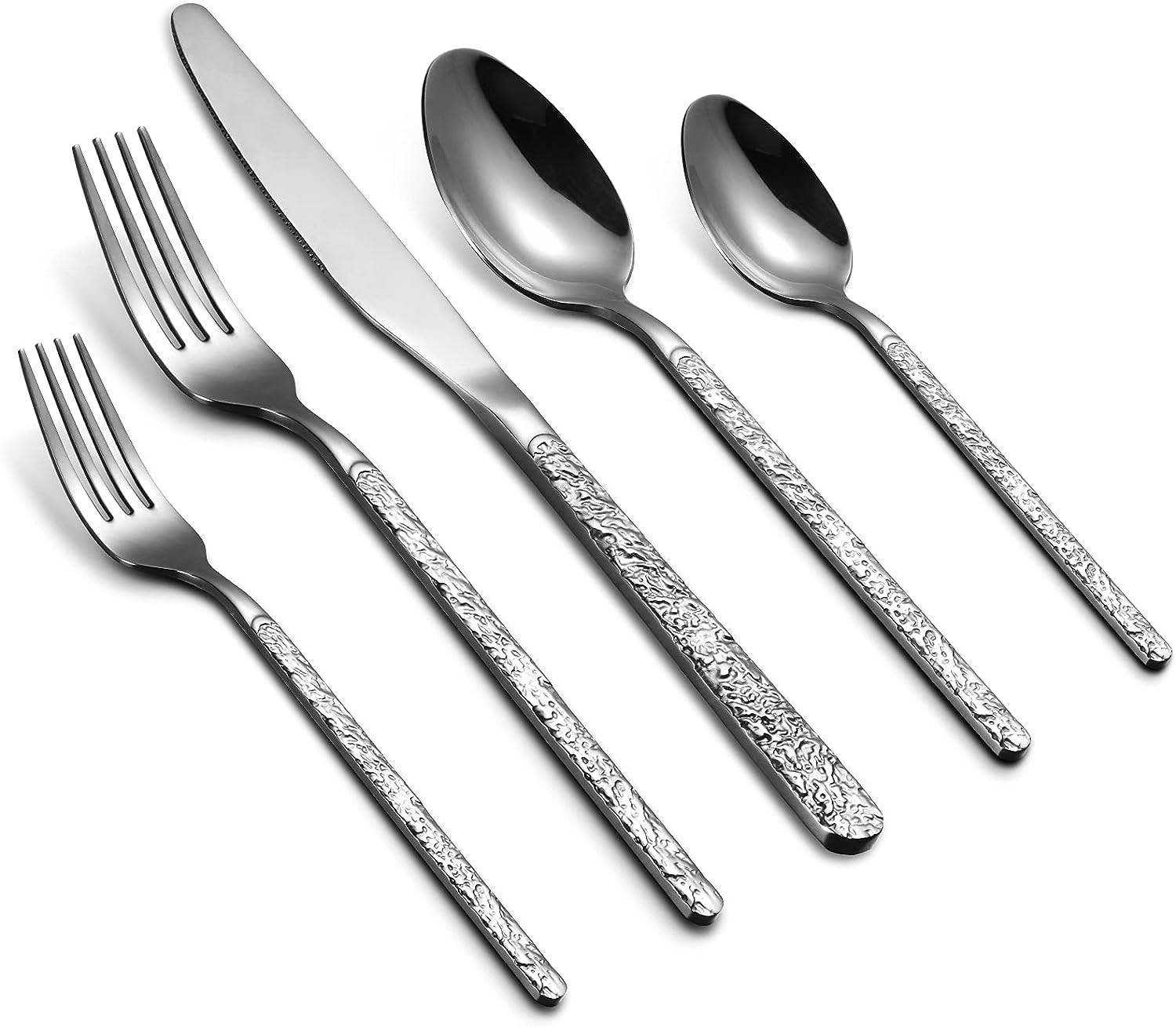 Cibeat 30-teiliges Besteckset Silber Edelstahl Besteck, Messer Gabel Löffel Utensilien Set Service für 6, Hochglanzpolitur & Spülmaschinenfest