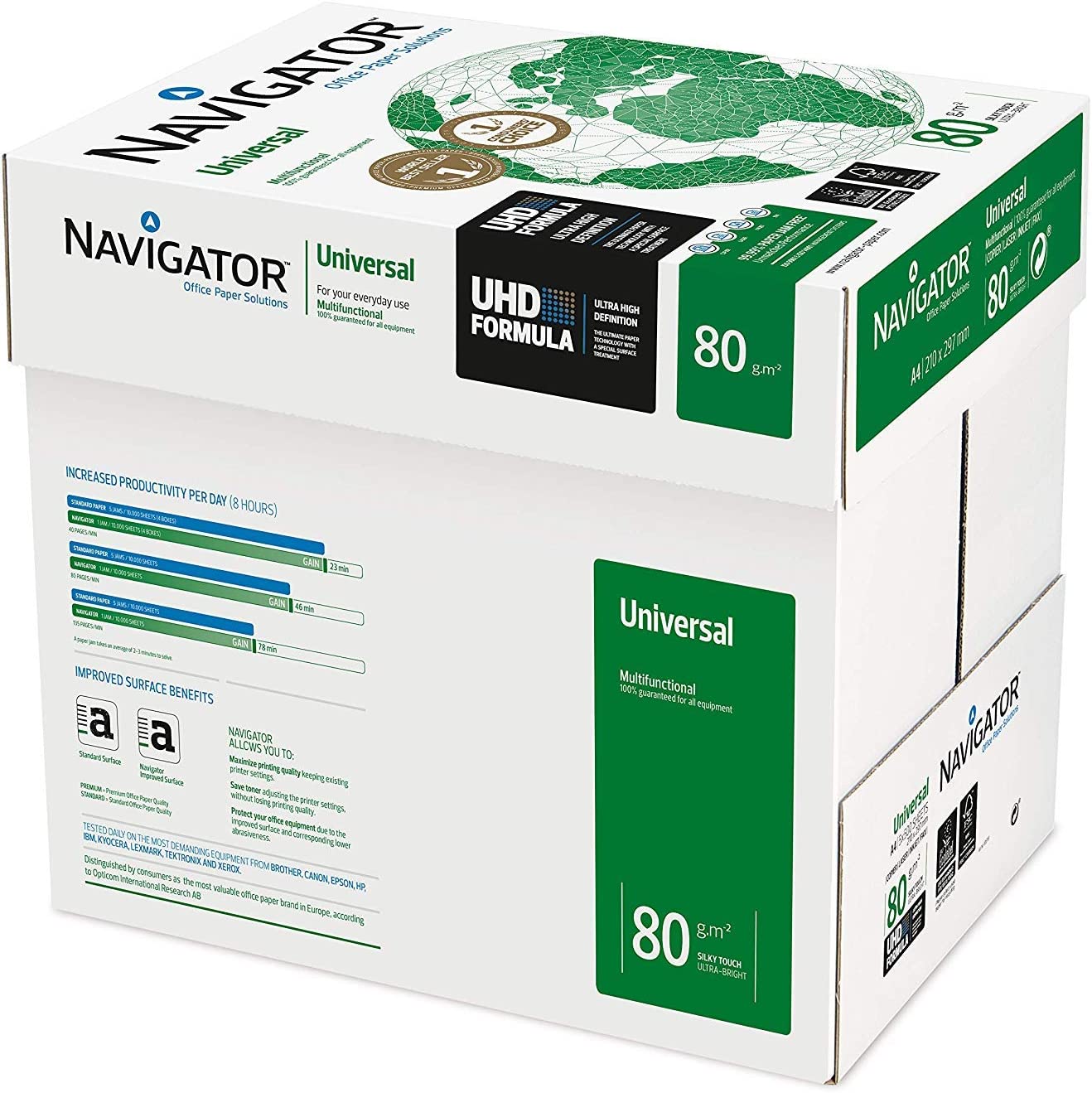 NAVIGATOR A4 UNIVERSAL; Druck- und Kopierpapier; A4; 5x500 Blatt; 80g (frustfreie Schutzverpackung)