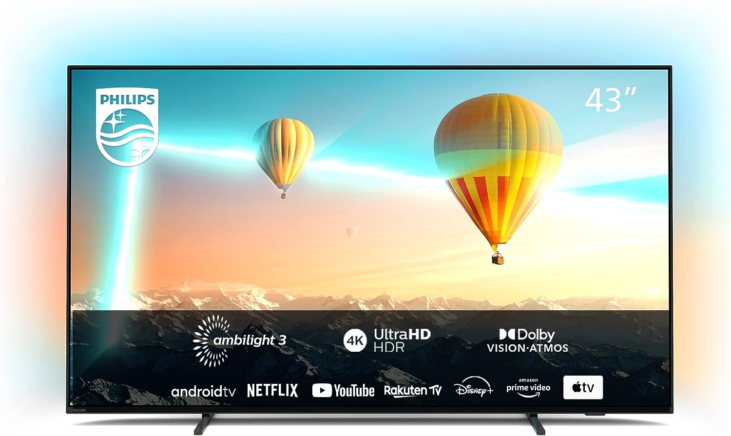 Philips 43PUS8007/12 Fernseher (4K UHD, HDR10+ kompatibel, 60 Hz, Dolby Vision und Atmos, 3-seitiges Ambilight, Smart TV, Triple Tuner) 2022, Mattschwarz, 43 ", 108 cm