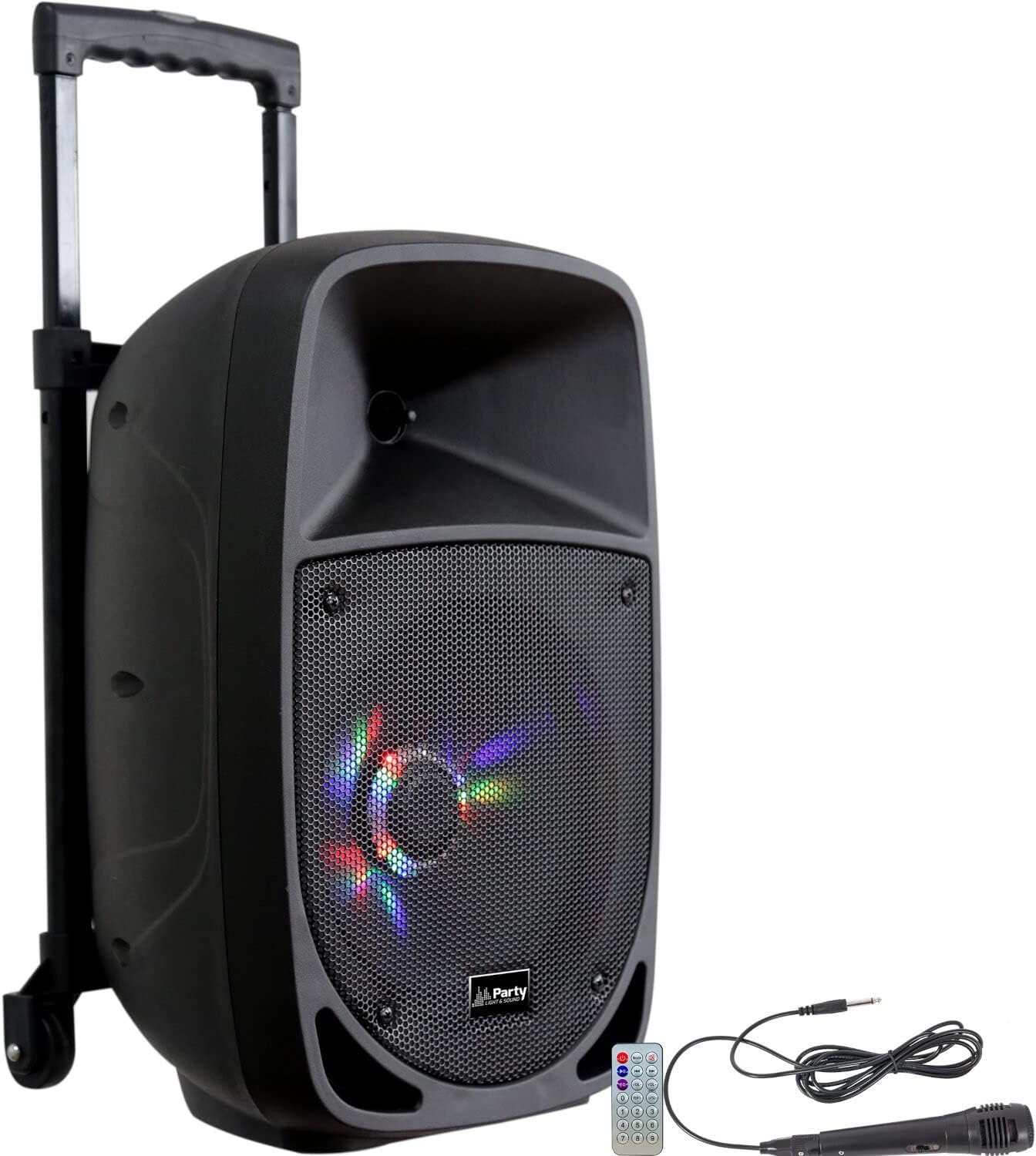 PARTY-8LED - PARTY - 200 W RMS, 8"/20 cm großer batteriebetriebener Lautsprecher mit 1 Mikrofon am Kabel und Lichteffekt am Woofer - Bluetooth, USB und AUX - Schwarz