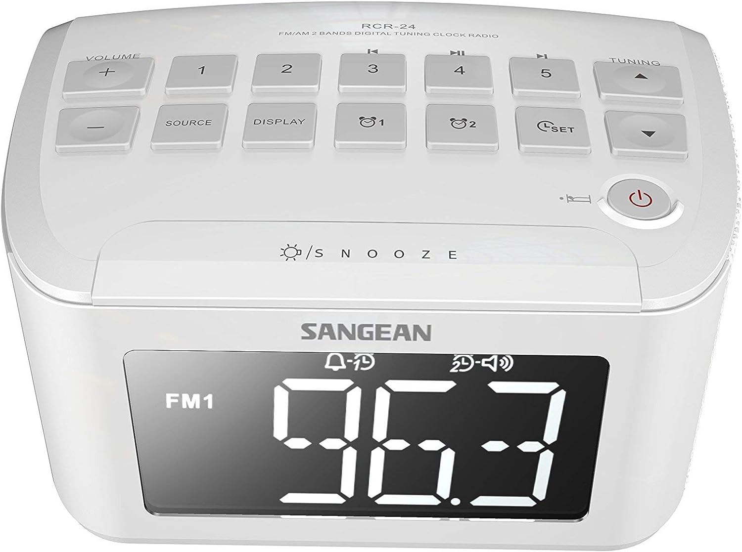 Sangean RCR-24 Uhren- und UKW Radio (Dual-Alarm, Snooze Funktion, AUX-In, Notstromversorung) weiß