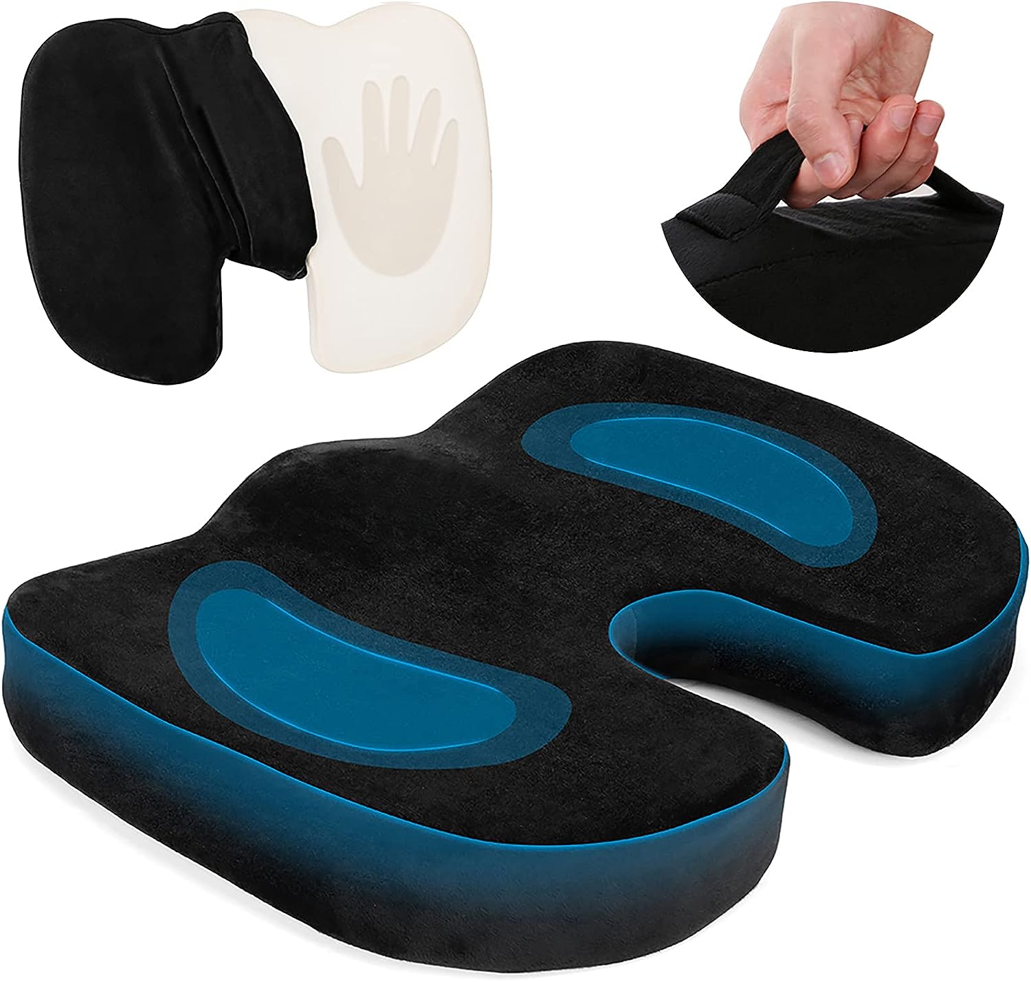 Orthopädisches Sitzkissen,Memory Foam Sitzkissen, für Ergonomisches Hämorrhoiden Sitzkissen, Können Steißbein Entlastung & Rückenschmerzen, Fördert Durchblutung und Erhöht Sitzkomfort(Dunkel schwarz)