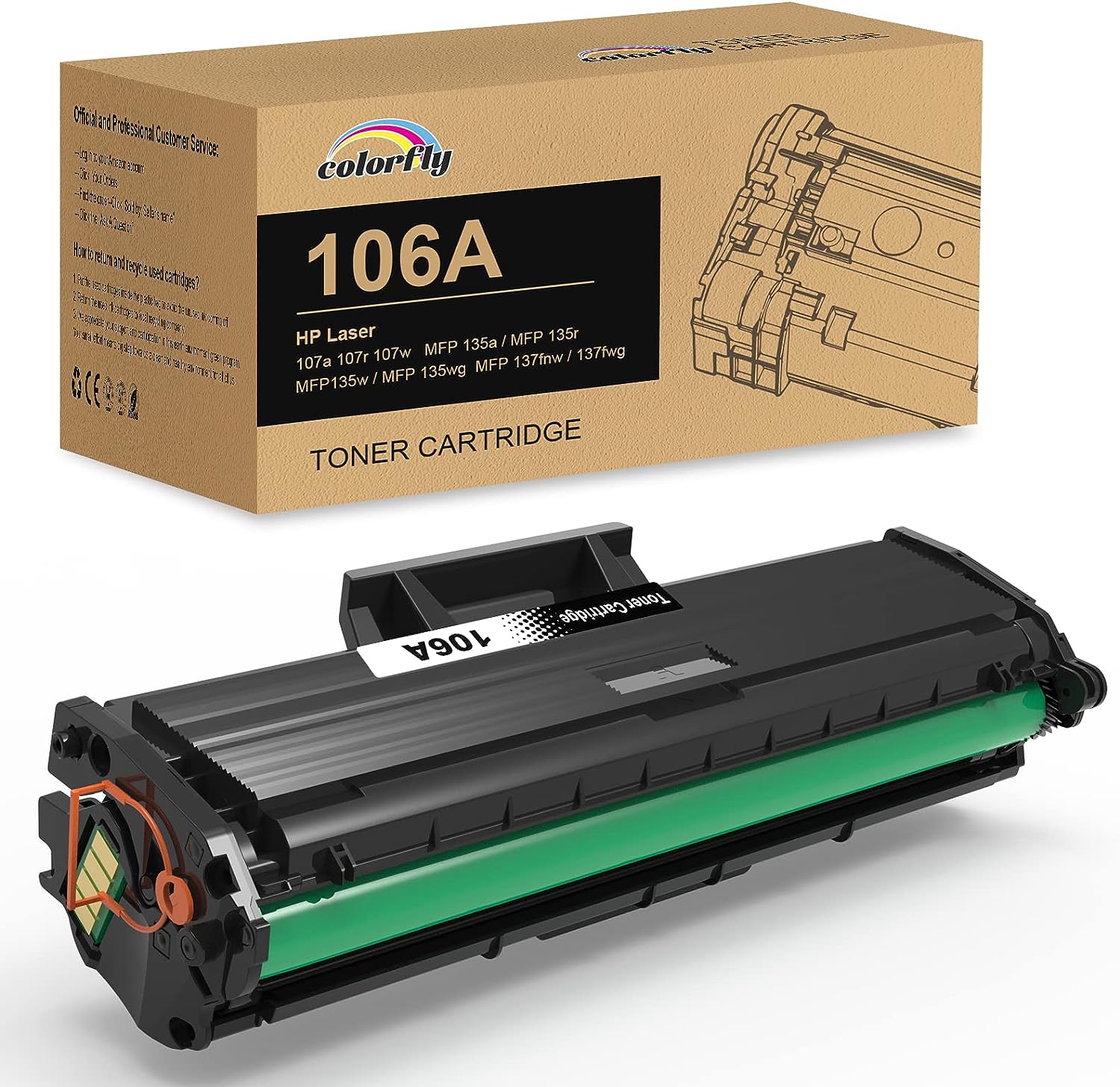 Colorfly 106A W1106A Toner Kompatible für HP 106A W1106A Tonerkartusche für HP Laser 107a 107r 107w HP Laser MFP 135a 135r 135w 135wg 137fnw 137fng mit Chip (Schwarz, 1er-Pack)