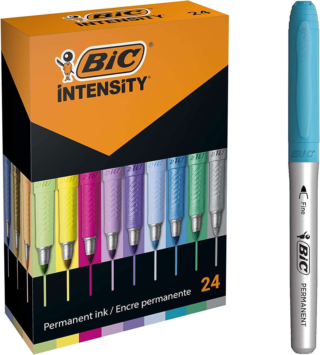 BIC Intensity Pastell Marker, in 24 verschiedenen Metallic- und Pastellfarben, geruchsarm, schnell trocknend, 24er Set (Verpackung kann variieren)