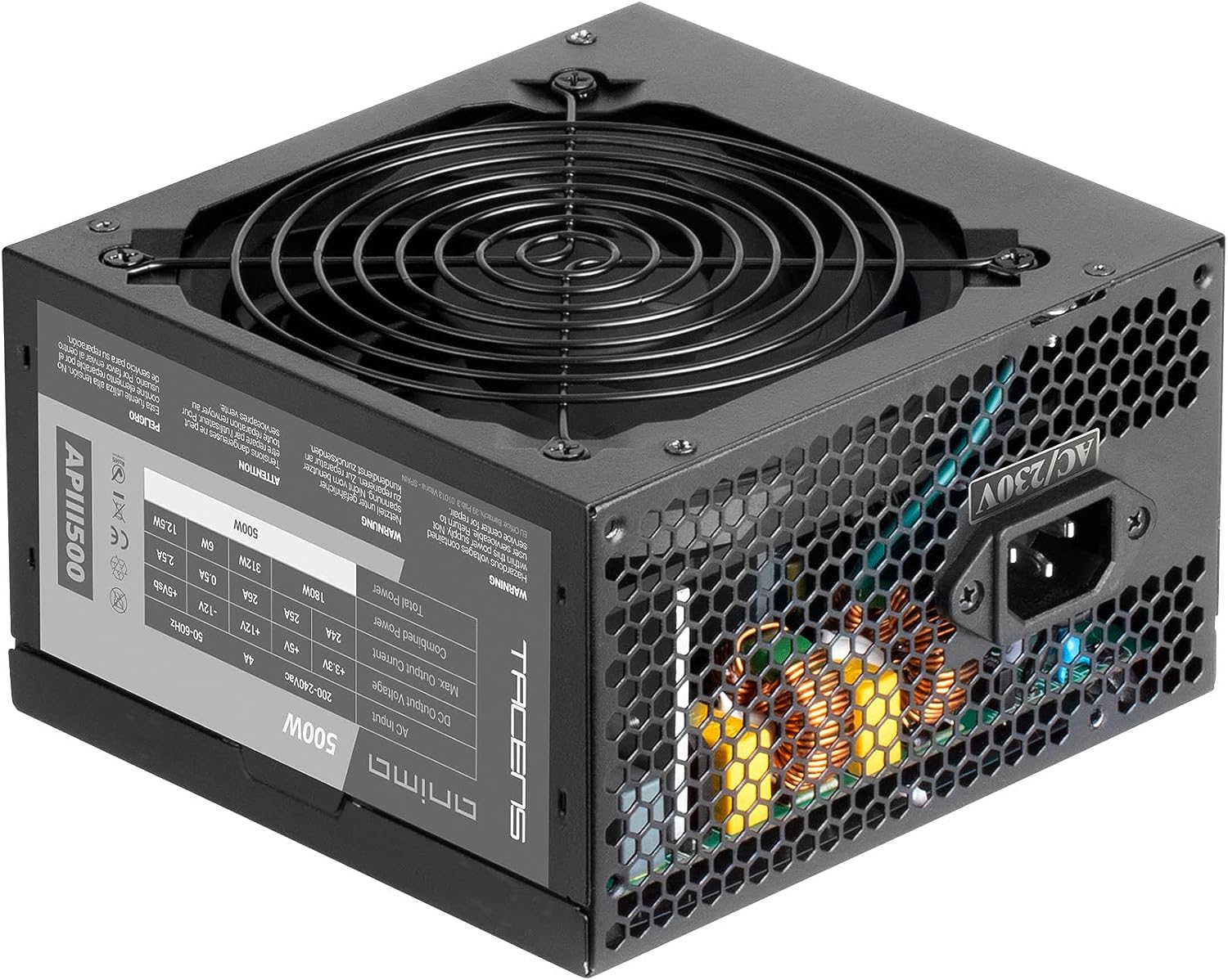 Tacens Anima APIII500, Netzteil PC ATX 500W, SMD Technologie 85% Bronze 12V, Ultra-leiser 12cm Lüfter, Schwarz