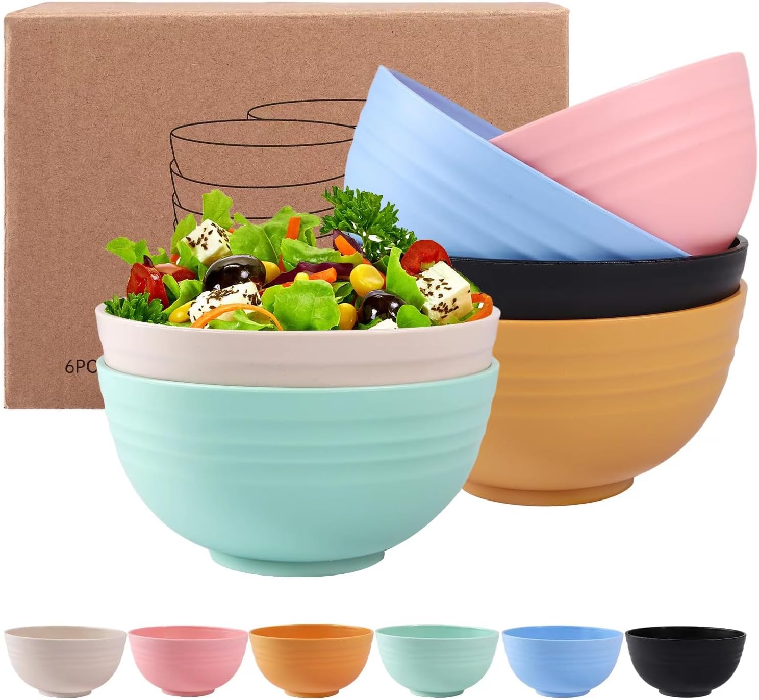 Divons Müslischalen, Schüssel, 24 oz,750 ml Schüssel Set Groß,Cereal Bowls,6er Salad Bowls,Schale für Müsli, Suppe, Obst, Bowl, Salat, Backen, Rühren, Mikrowellen und Spülmaschinen geeignet