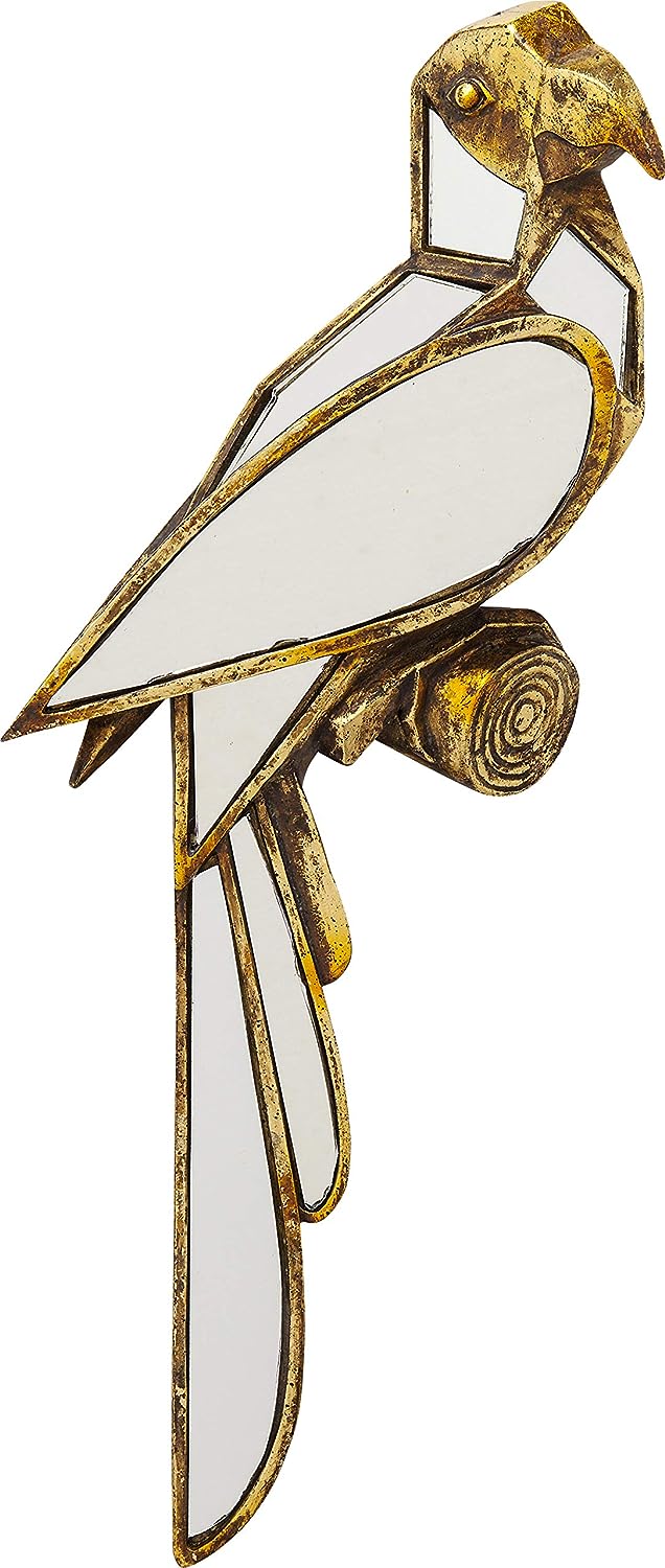 Kare Desgin Wandschmuck Parrot Mirror, gold, Wanddekoration, Spiegel, Papagei, handgefertigt, 15x43cm