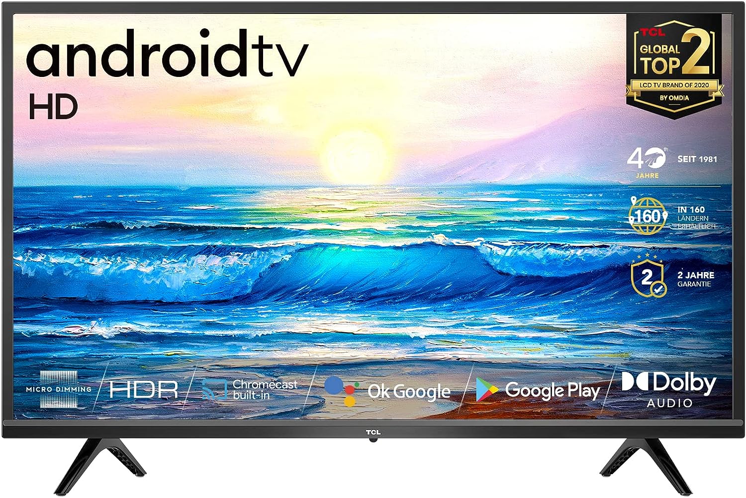 TCL 32S5209 LED Fernseher 80 cm (32 Zoll) Smart TV (HD, Android TV, HDR, Micro Dimming, Dolby Audio, Google Assistant, Chromecast & Google Home), Schwarz