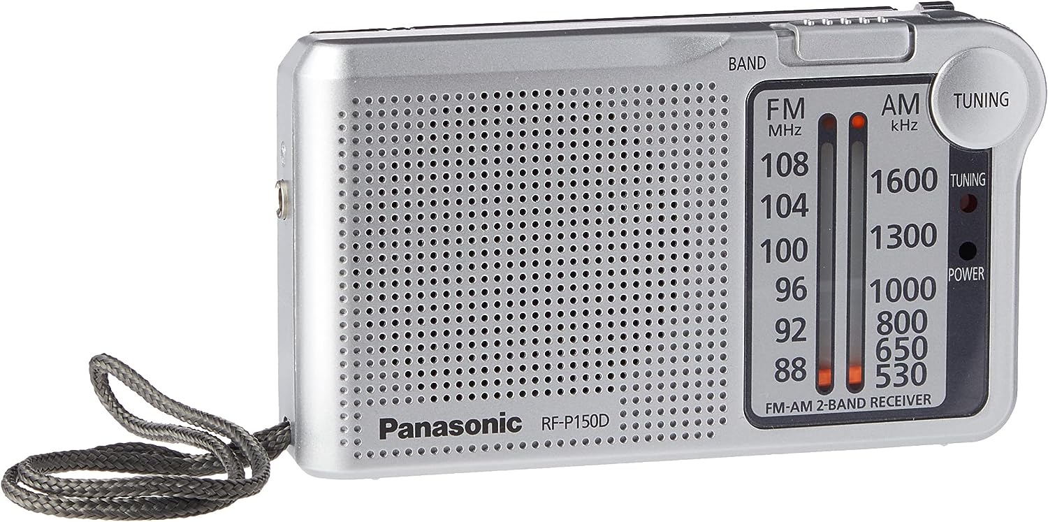 Panasonic RF-P150DEG-S Taschenradio mit Trageriemen, Batteriebetrieb silber