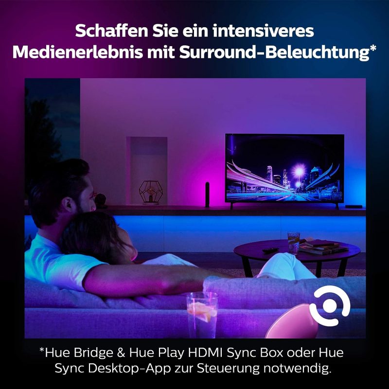 Philips Hue White & Col. Amb. Lightstrip Plus 2m Basis, 1600lm, 16 Mio. Farben, steuerbar via App, kompatibel mit Amazon Alexa (Echo, Echo Dot)