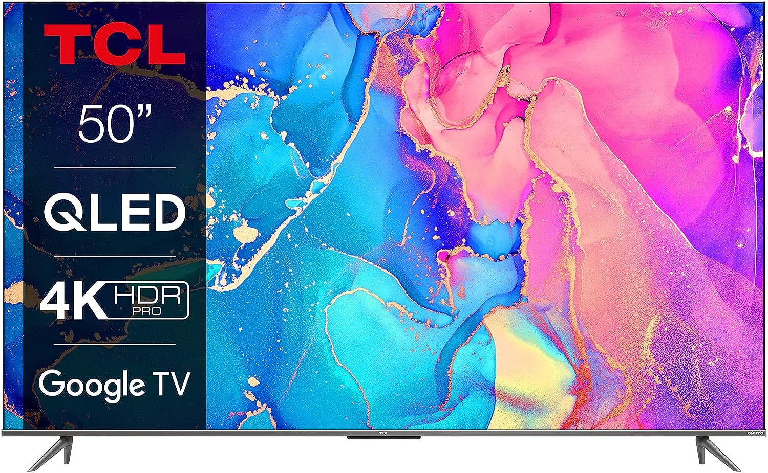 TCL 50C639 50 Zoll (126cm) QLED Fernseher, 4K UHD, Smart TV, Google TV, HDR Premium, 60Hz Motion Clarity, Dolby Vision & Atmos, 2.0 ONKYO Sound, Sprachsteuerung, Metallgehäuse, Alexa kompatibel