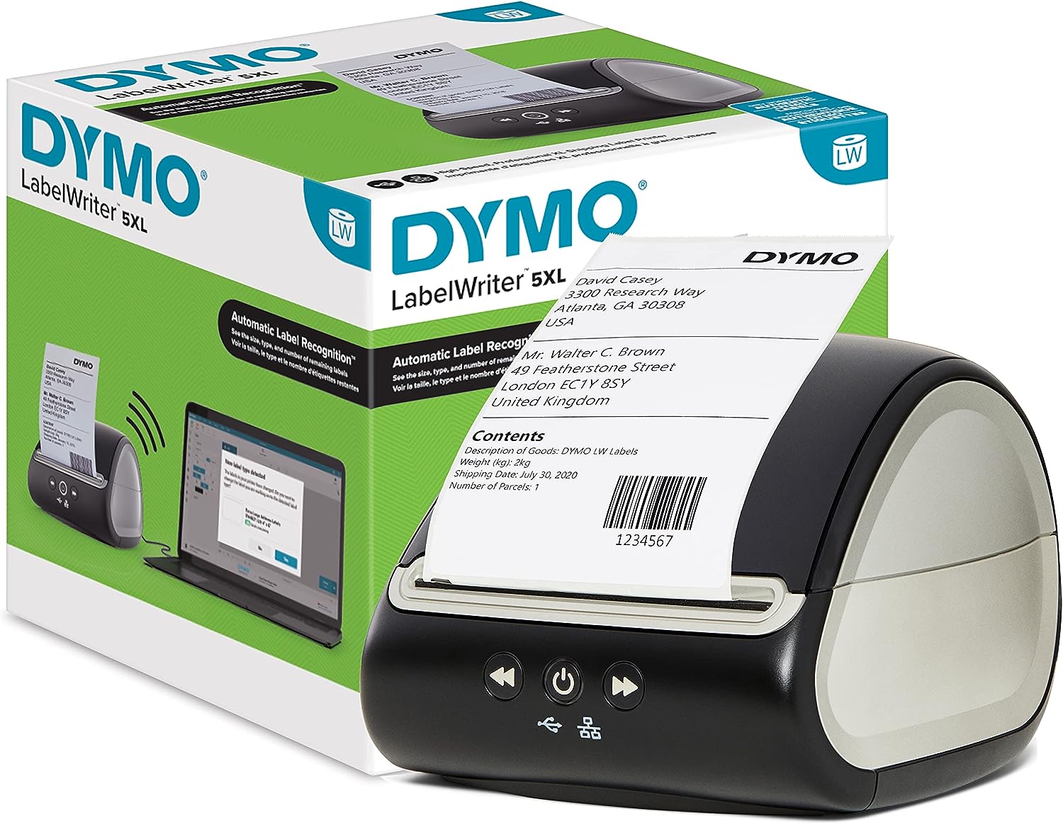 DYMO LabelWriter 5XL Etikettendrucker automatische Etikettenerkennung Beschriftungsgerät, das extrabreite Versandetiketten von Amazon, DHL und mehr druckt ideal für E-Commerce EU-Stecker