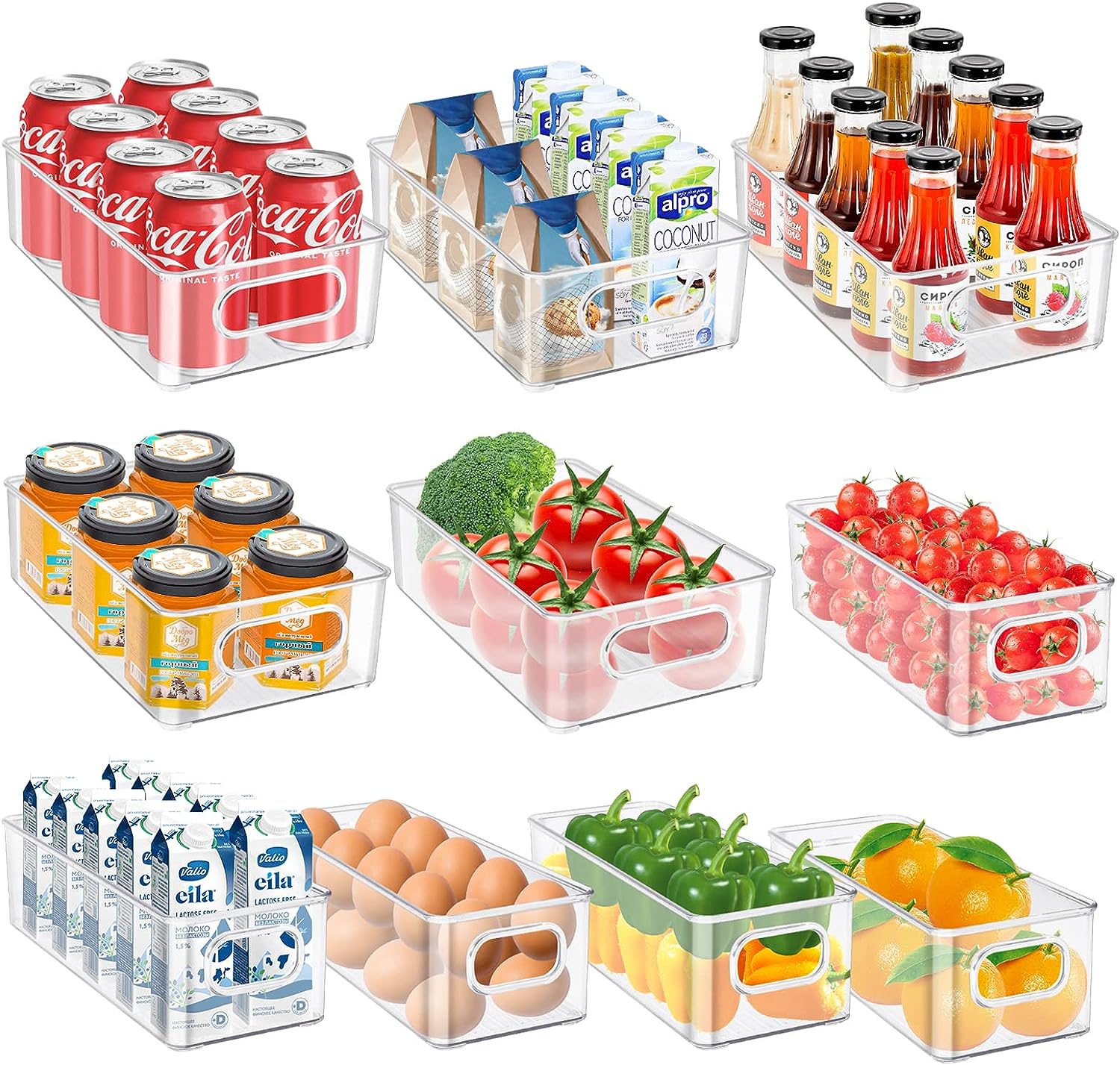 Tallgoo Kühlschrank Organizer Set,10er Set (2 Größe) Kühlschrank Organizer für Küche,Speisekammer,Schränke,Regale,Schublade,Badezimmer-BPA Frei