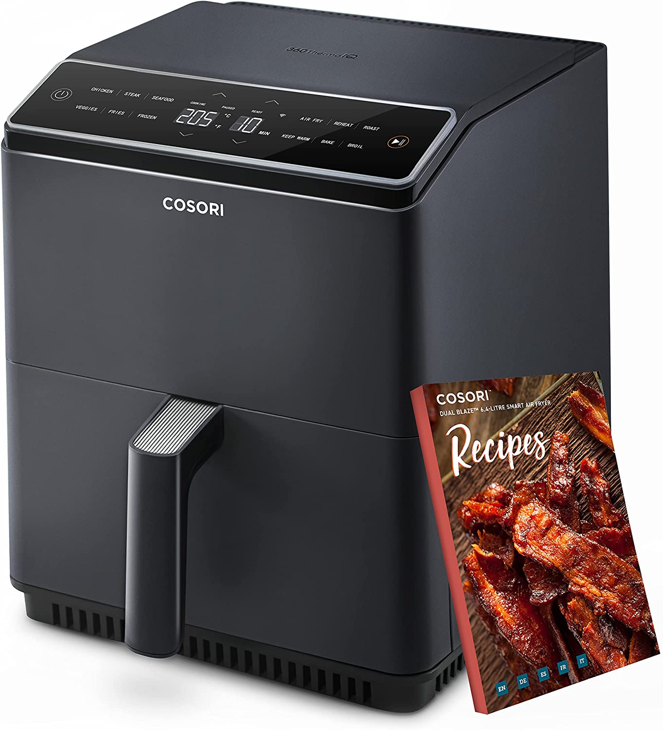 COSORI Heißluftfritteuse XXL, Dual Blaze, 6,4 L(1.81kg) Wifi verbunden, Airfryer mit 12 Multifunktionen, 90+ Online Rezept & Rezeptbuch, Full Touch Screen, 1700W, Dunkelgrau