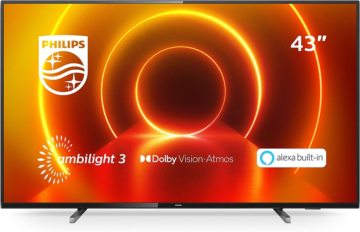 Philips 43PUS7805/12 - Televisor Ambilight 43 Pulgadas (4K UHD, P5 Engine, Dolby Vision, Dolby Atmos, Control por Voz, Alexa Integrado, Smart TV), Color Gris metálico (Modelo de 2020/2021)