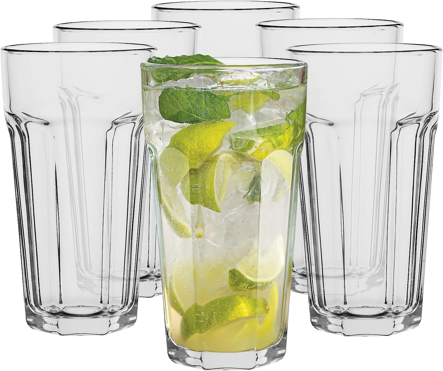 TREND FOR HOME Cocktailgläser Groß Trinkglas Caipirinha Gläser | 630 ml| Set von 6 | Cocktail Highball Wasser Glässerset XXL Tumblers Retro Design | Spülmaschinenfest | Kollektion Alva | Transparent