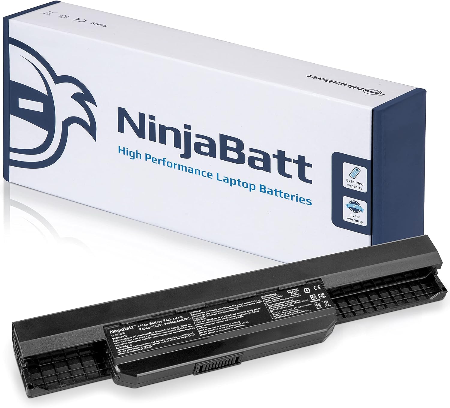 NinjaBatt Akku für Asus A32-K53 A41-K53 K53E K53S K53SV A53E A53S X53S X54H 07G016H31875 A43S X44H K53SD A53 A54 K53 A54C A42-K53 - Hohe Leistung [6 Zellens/4400mAh/48Wh]