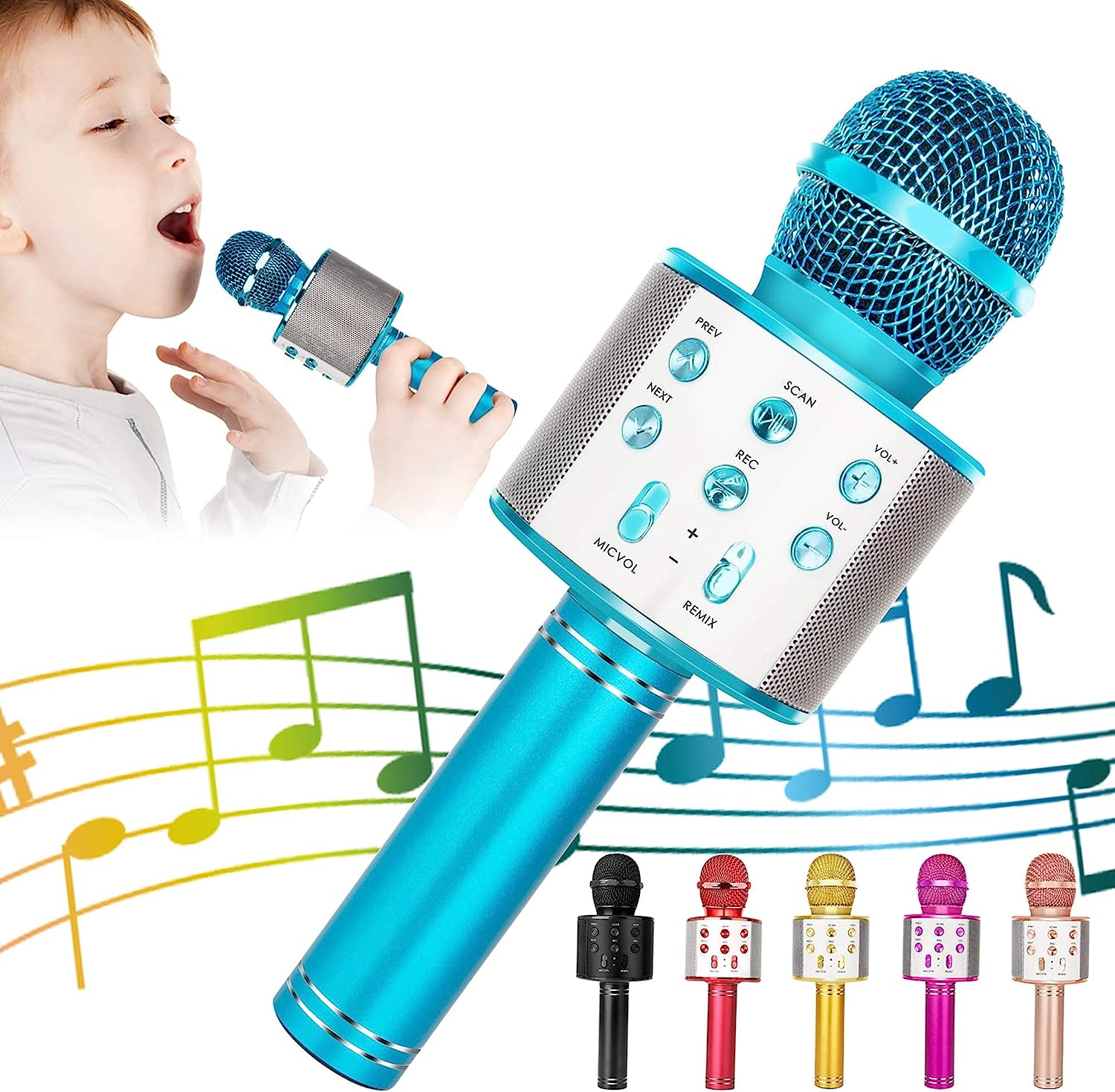 KIDWILL Bluetooth Karaoke Mikrofon, 5 in 1 Drahtloser Mikrofon für Kinder, Kinder Mikrofon mit Lautsprecher | Remix | FM-Radio, Tragbares Mikrofonspielzeug für Kinder Erwachsene Geburtstagsfeier KTV