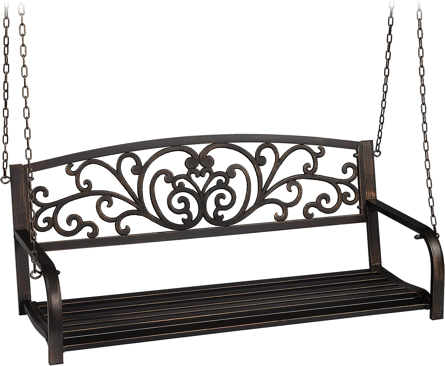 Relaxdays Hängebank, 2-Sitzer, Gartenschaukel zum Aufhängen, Vintage Design, Metall, HBT 190x133x55 cm, schwarz-bronze