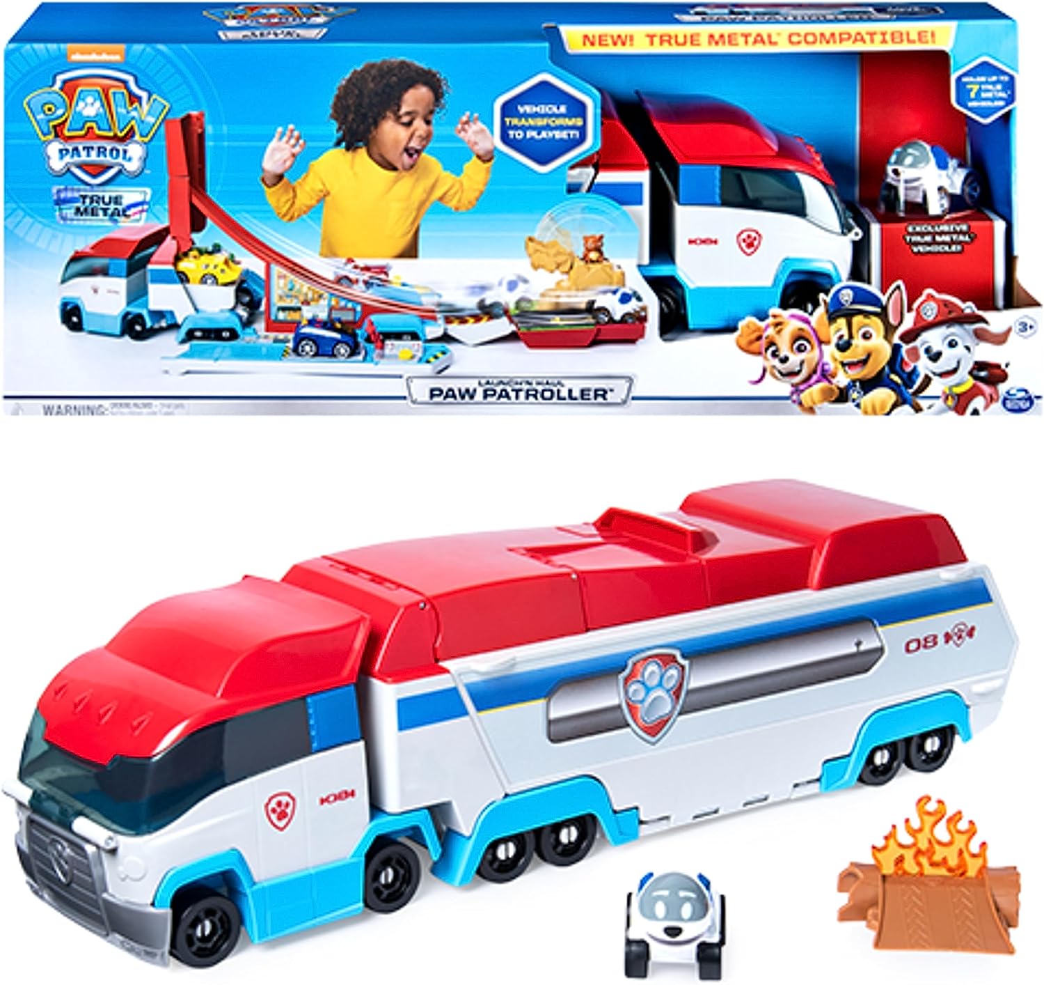 PAW Patrol True Metal Launch'N Haul PAW Patroller mit Robodog, für True Metal Metall-Fahrzeuge, Maßstab 1:55, Spielzeug geeignet für Kinder ab 3 Jahren