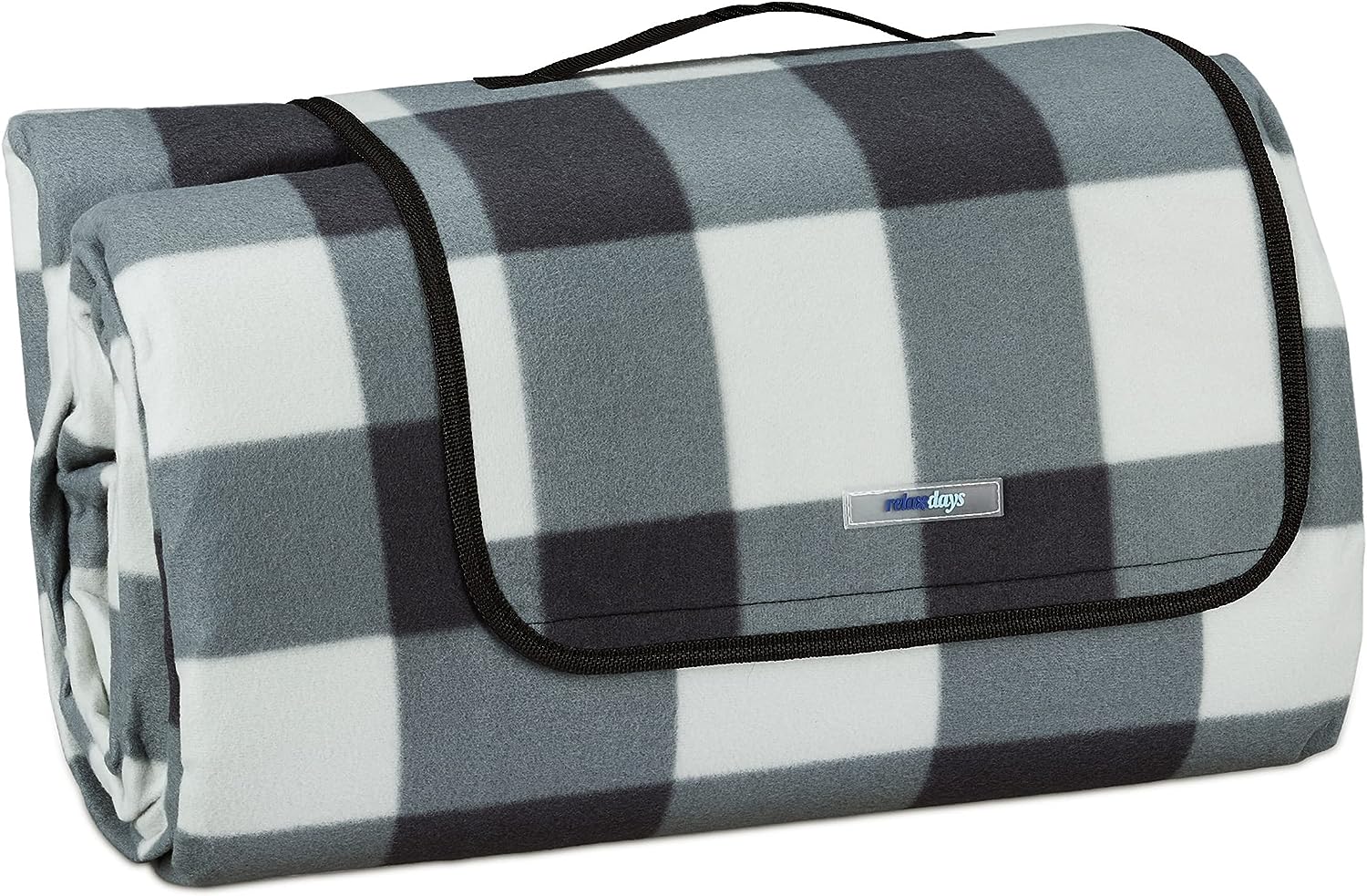 Relaxdays XXL Picknickdecke, 200x300 cm, wasserdicht, isoliert, Tragegriff, Karierte Fleece Stranddecke, weich, grau