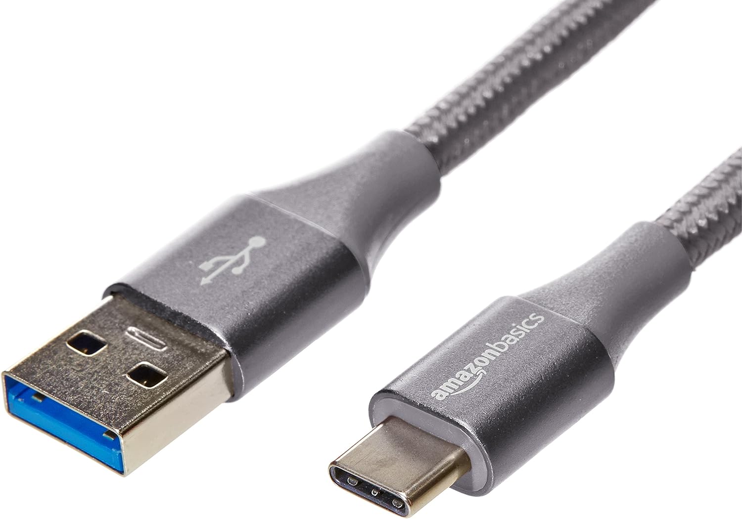 Amazon Basics USB-Kabel mit doppelter Nylon-Schirmung, Typ C auf Typ A, USB 3.1 Gen 2 (USB-IF-zertifiziert), unterstützt hohe Datenübertragungsraten bis zu 10 Gbit/s, 0,3 Meter, Dunkelgrau