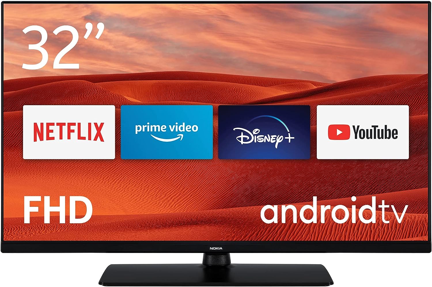 Nokia 32 Zoll (80cm) Full HD LED Fernseher Smart Android TV (WLAN, HDR, Triple Tuner DVB-C/S2/T2, Google Play Store inkl. Sprachassistent, Netflix, YouTube, Prime Video, Disney+) - 3200A - 2021