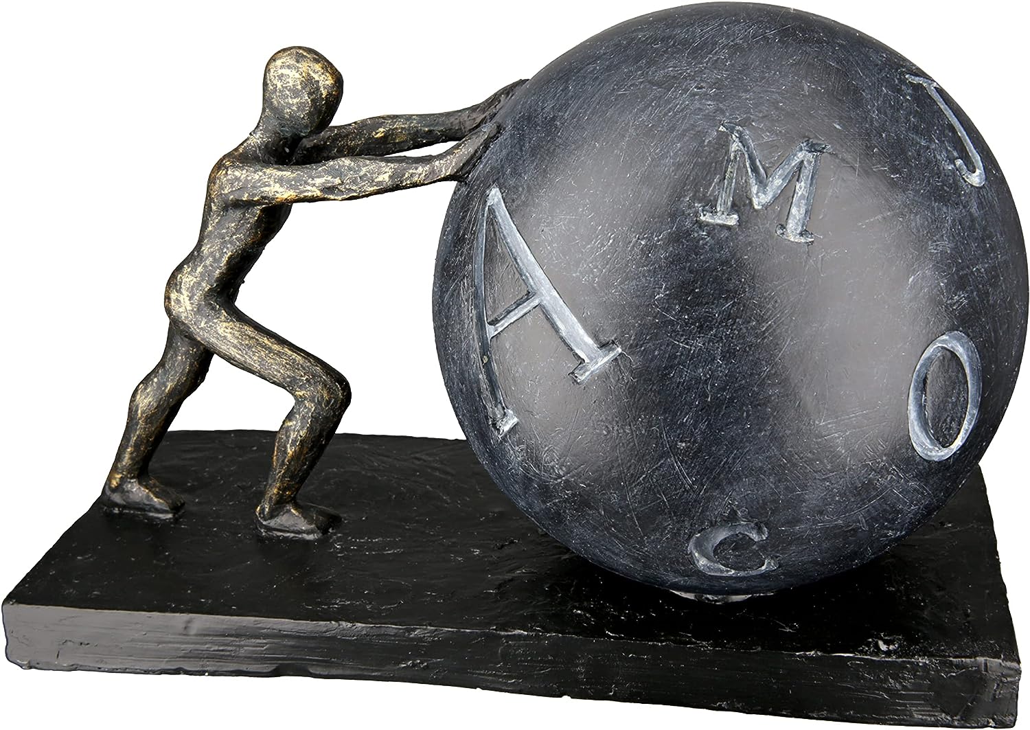 GILDE Dko Skulptur Buchstaben Ball - Wissen und Fantasie - Kunstharz anthrazitfarben, bronzefarben 37351 - Breite 25 cm