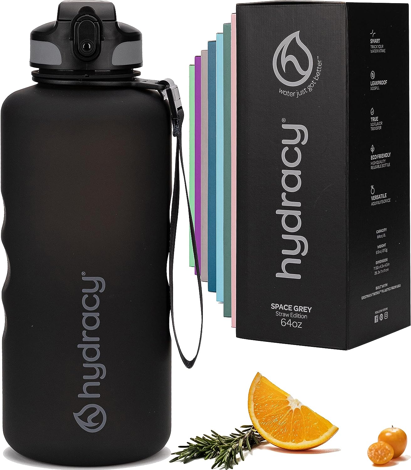 Hydracy Trinkflasche mit Strohhalm und Zeitmarkierung - 2L Wasserflasche - BPA-freie Trinkflasche - Auslaufsichere Sportflasche - Kondensationsfrei für Sport und Outdoor