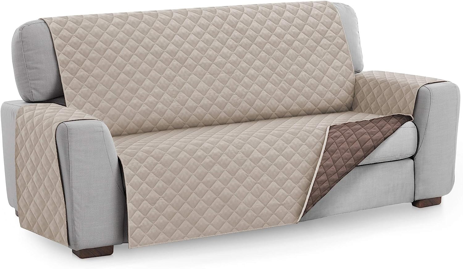 Textil-home Sesselschoner Sofaüberwurf MALU, 4 Sitzer - Reversibel gepolsterter Sofaschutz. Farbe Beige