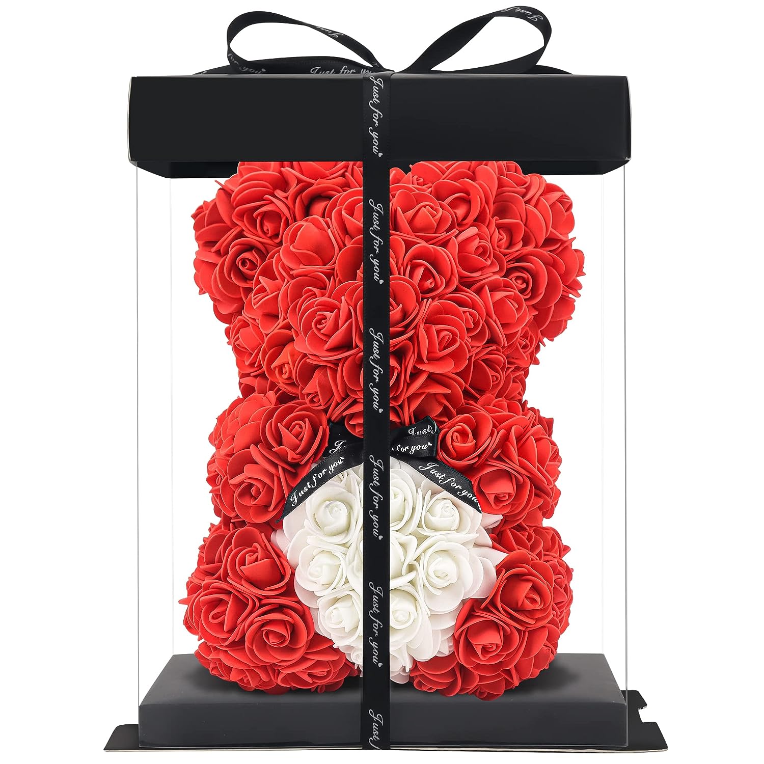 Rosenbär - Rose Teddybär 10 Zoll Hugz Teddy Blumenbär - Über 250 Dutzend künstliche Blumen - einzigartige Geschenke, Geschenke für Frauen Klare Geschenkbox (red)