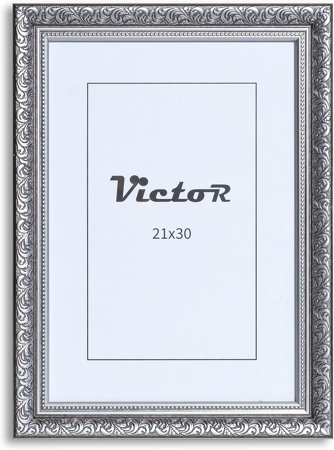 VictoR Vintage Bilderrahmen „Rubens“ in 21x30 cm (A4) Schwarz Silber - Leiste: 30x20mm - Echtglas - Bilderrahmen Barock - Antik - Bilderrahmen 20x30 Vintage - Bilderrahmen A4 Schwarz