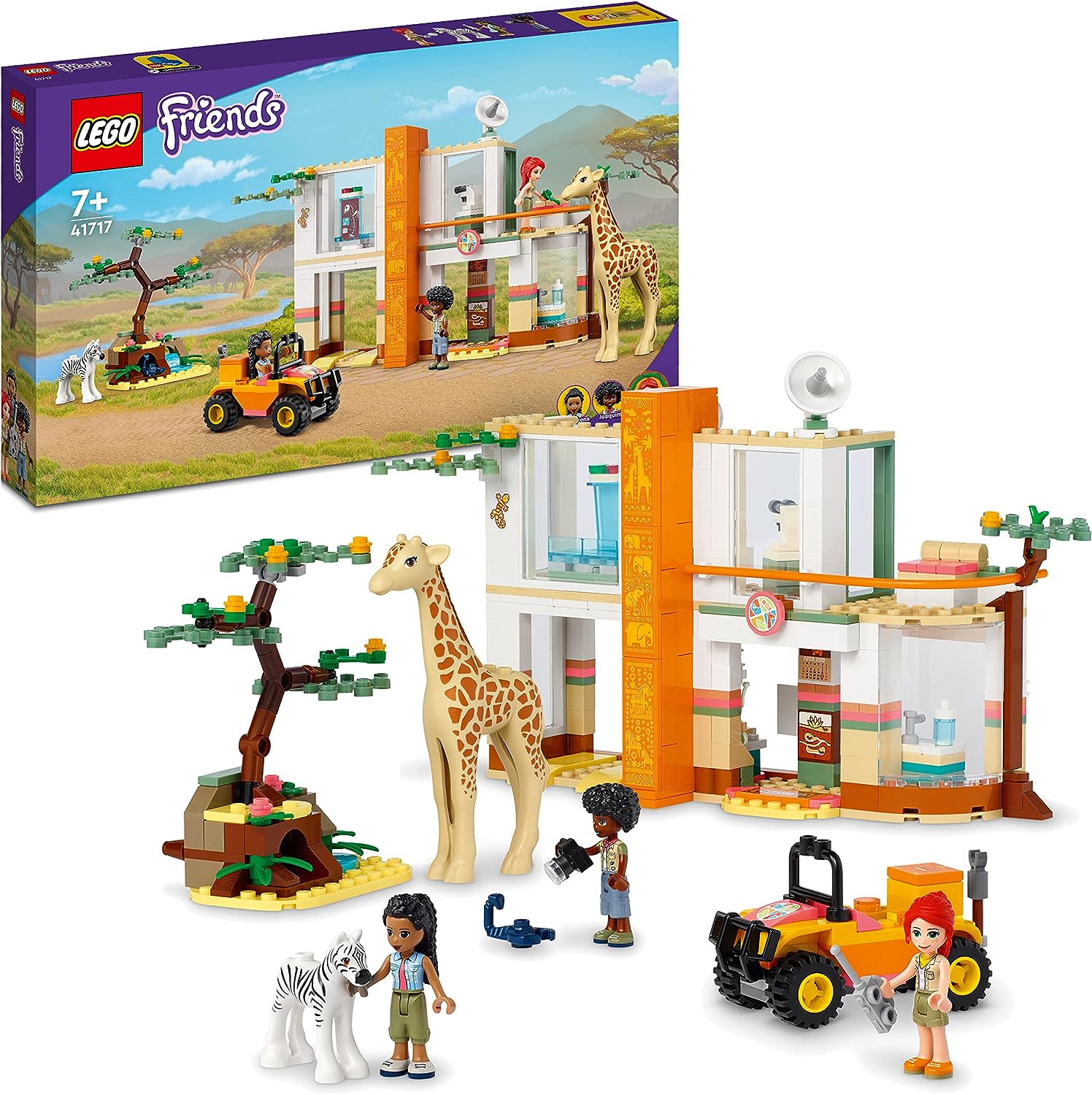 LEGO 41717 Friends Mias Tierrettungsmission mit Tierfiguren Zebra und Giraffe und 3 Mini-Puppen, Spielzeug für Kinder ab 7 Jahre, Mehrfarbig