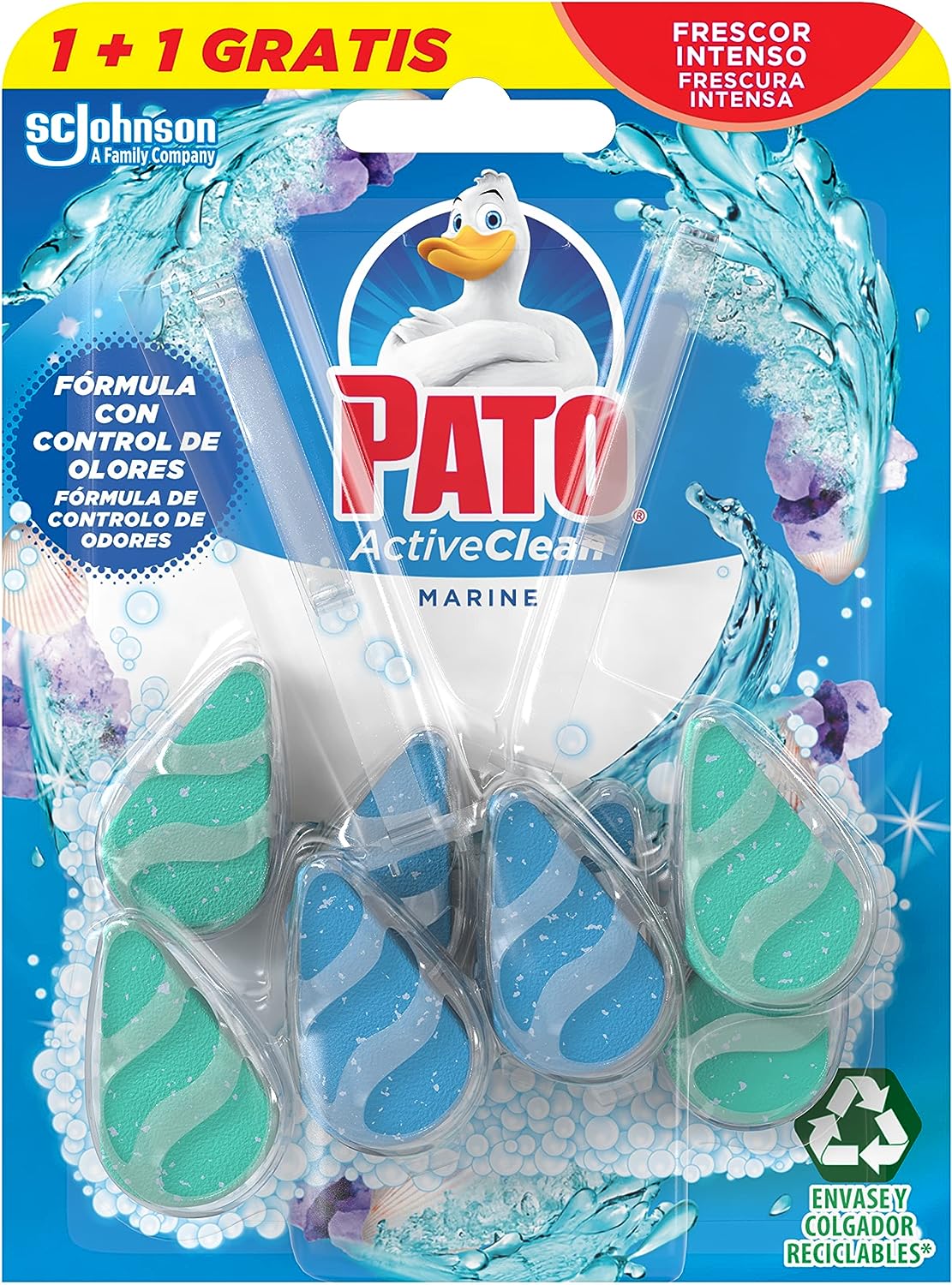 PATO Active Clean Colgador para Inodoro, Frescor Intenso, Perfuma y Desinfecta, Aroma, (duo Pack) [todos los Aromas], J308511, Marine, 77,2g (2 x 38,6g), 2 Unidad (Paquete de 1)