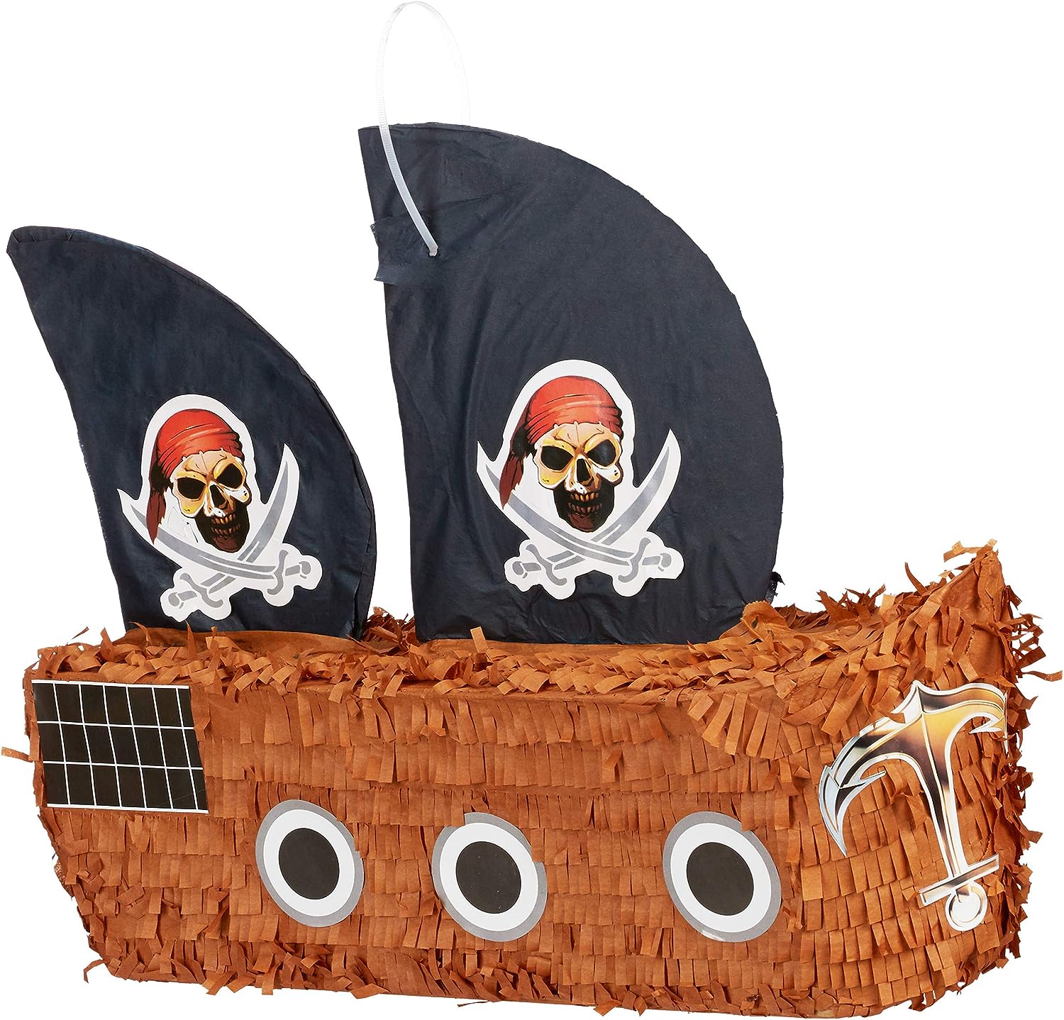 Relaxdays Pinata Piratenschiff, zum Aufhängen, für Kinder, Jungs, Geburtstag, zum selbst Befüllen, Piraten Piñata, bunt