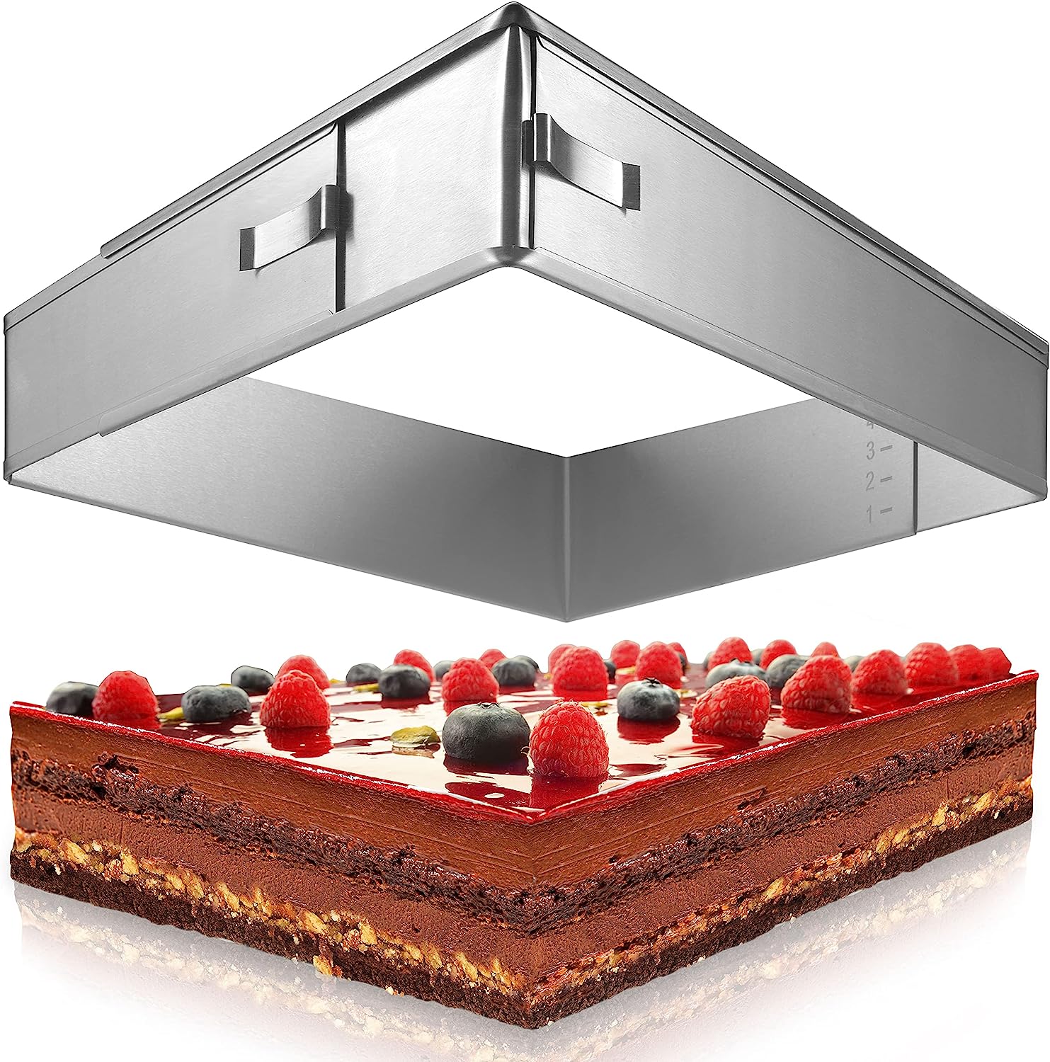 4smile Backrahmen rechteckig verstellbar – Edelstahl Backform rechteckig - Formstabile Kuchenform eckig zum Backen und für die Torten-Zubereitung